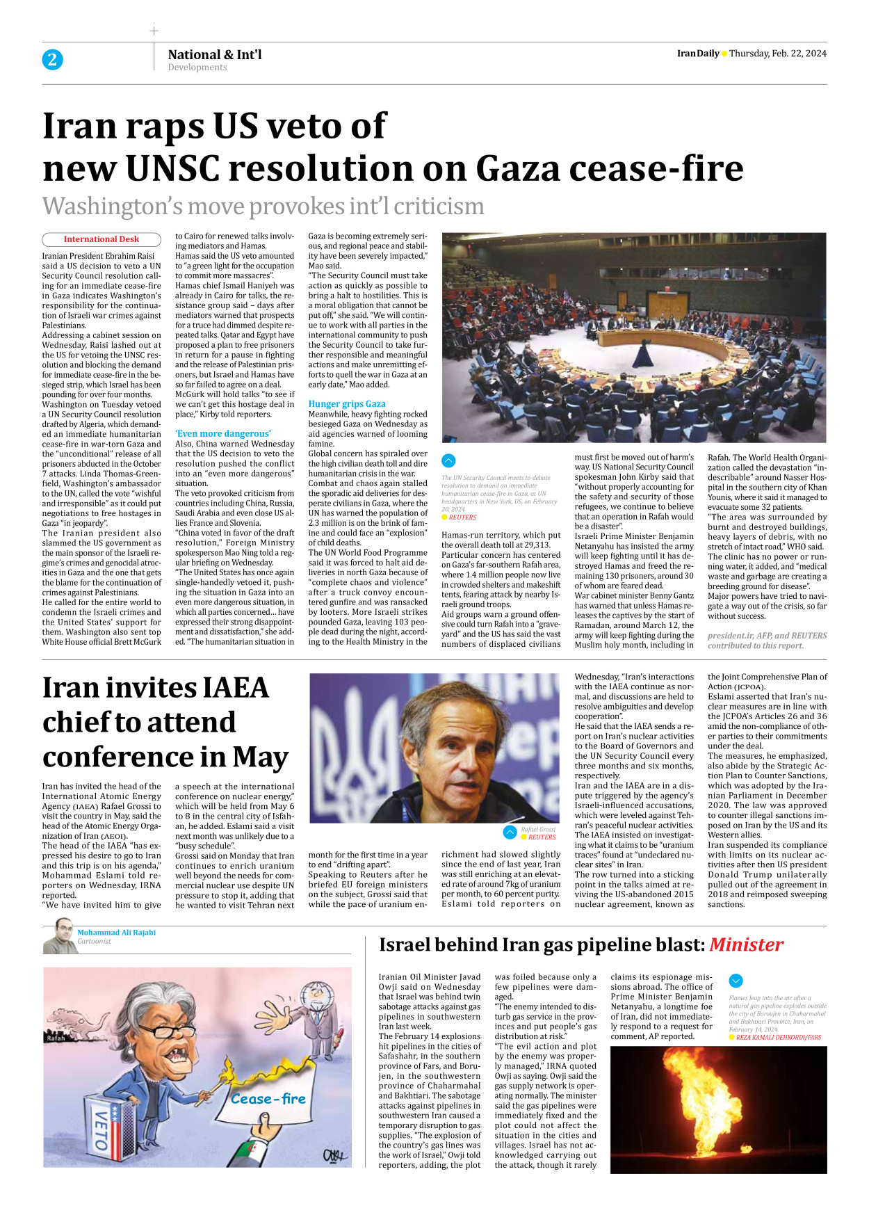 Iran Daily - Number Seven Thousand Five Hundred and Fourteen - 22 February 2024 - Page 2