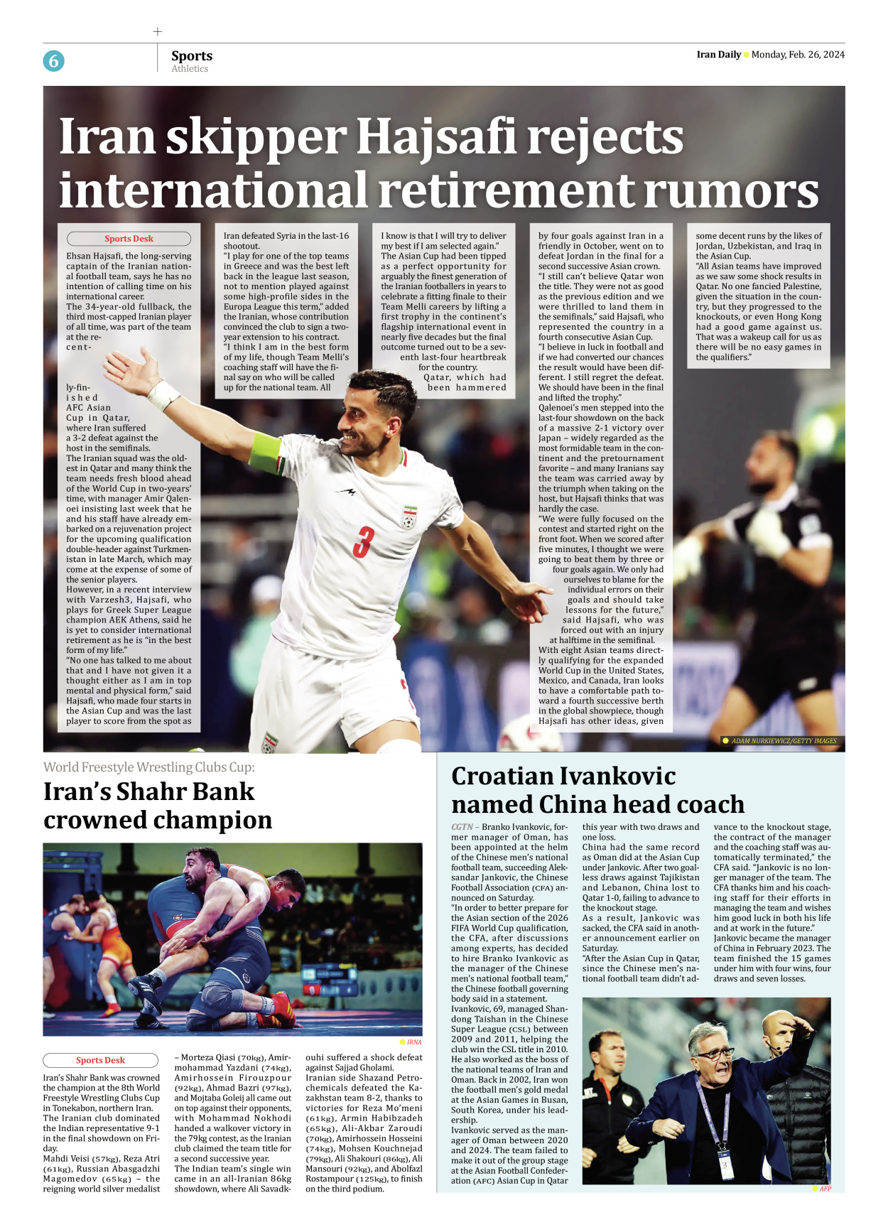 Iran Daily - Number Seven Thousand Five Hundred and Fifteen - 26 February 2024 - Page 6