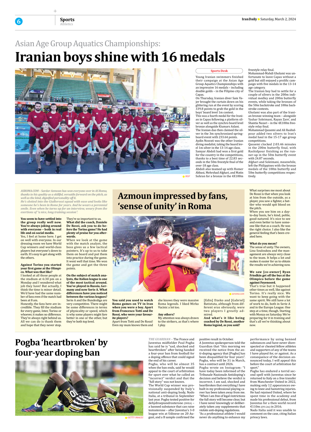 Iran Daily - Number Seven Thousand Five Hundred and Nineteen - 02 March 2024 - Page 6