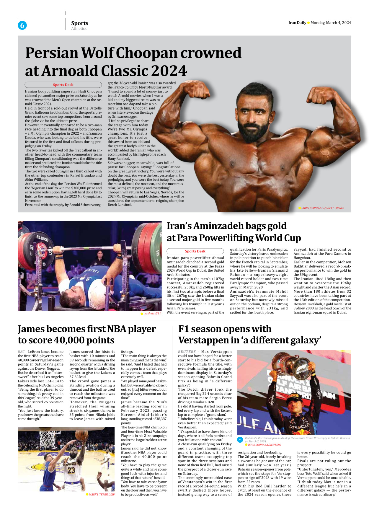 Iran Daily - Number Seven Thousand Five Hundred and Twenty One - 04 March 2024 - Page 6
