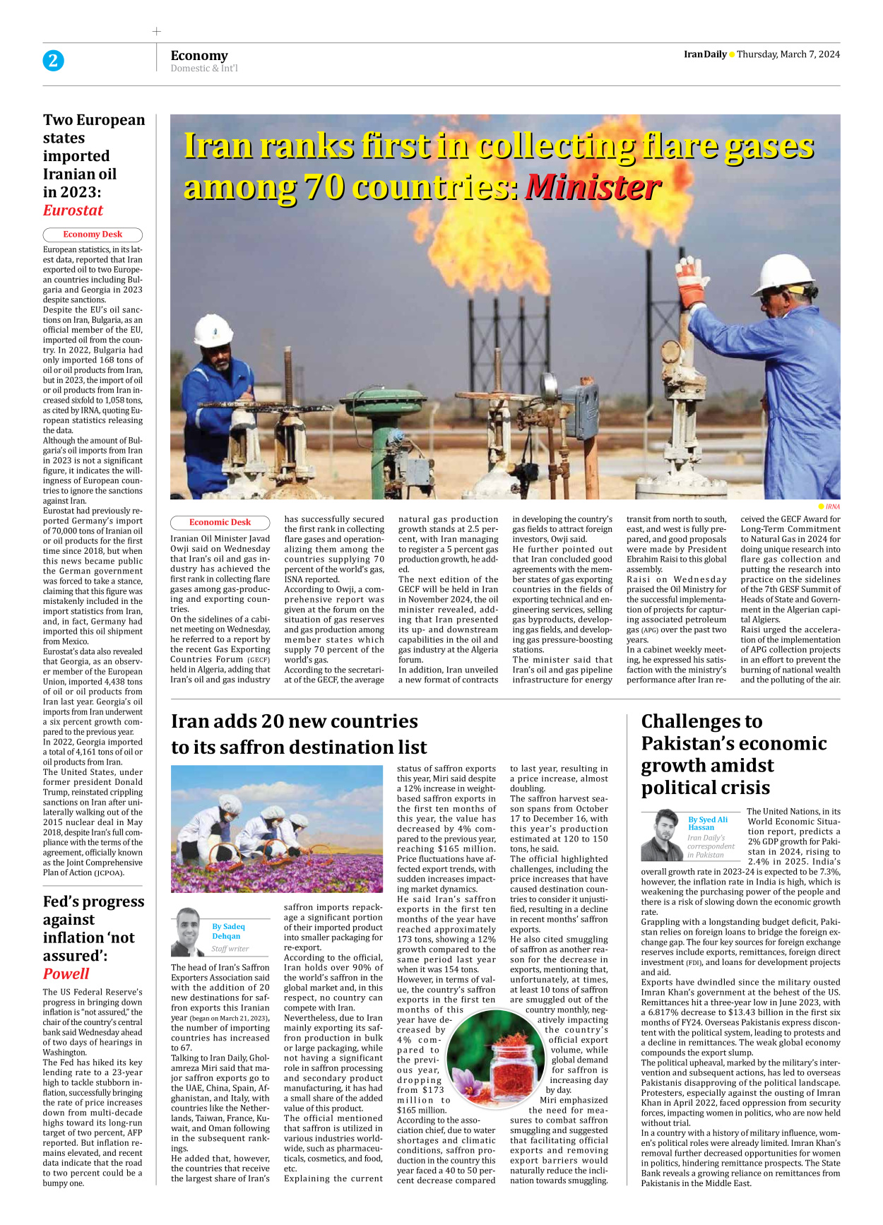 Iran Daily - Number Seven Thousand Five Hundred and Twenty Four - 07 March 2024 - Page 2
