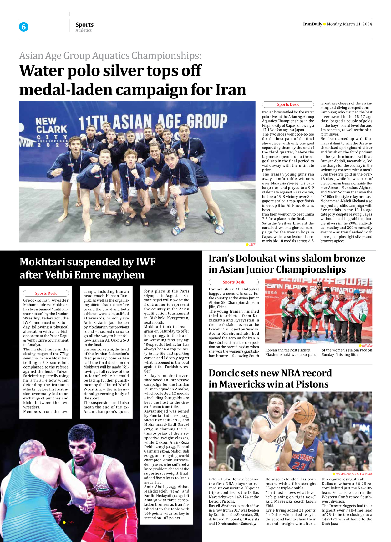 Iran Daily - Number Seven Thousand Five Hundred and Twenty Seven - 11 March 2024 - Page 6
