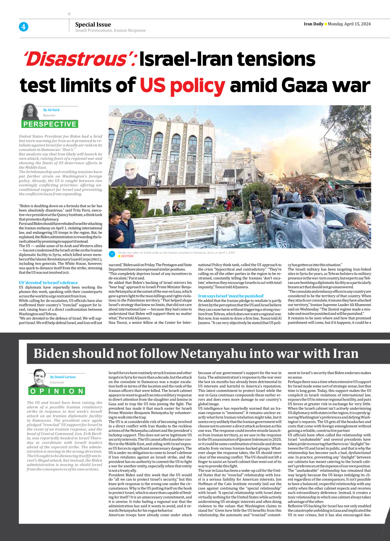 Iran Daily - Number Seven Thousand Five Hundred and Thirty Three - 15 April 2024 - Page 4