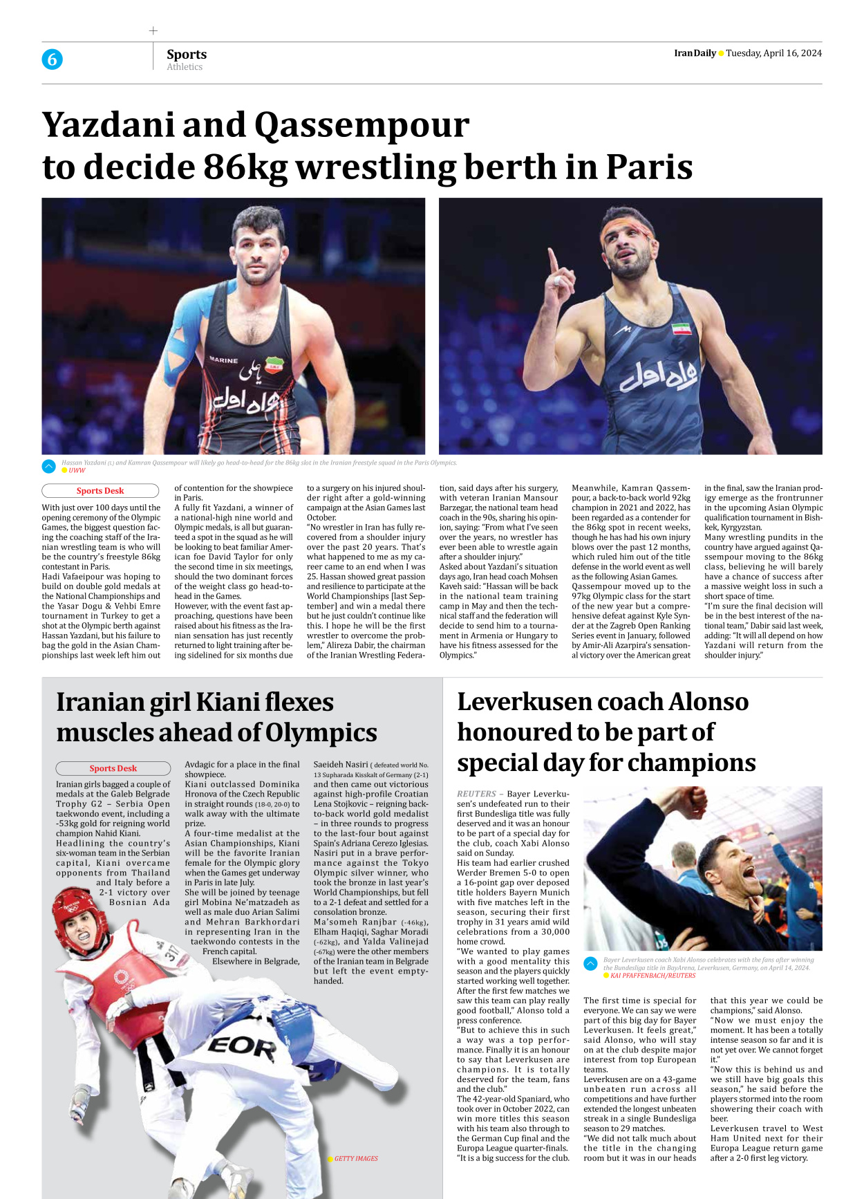 Iran Daily - Number Seven Thousand Five Hundred and Thirty Four - 16 April 2024 - Page 6