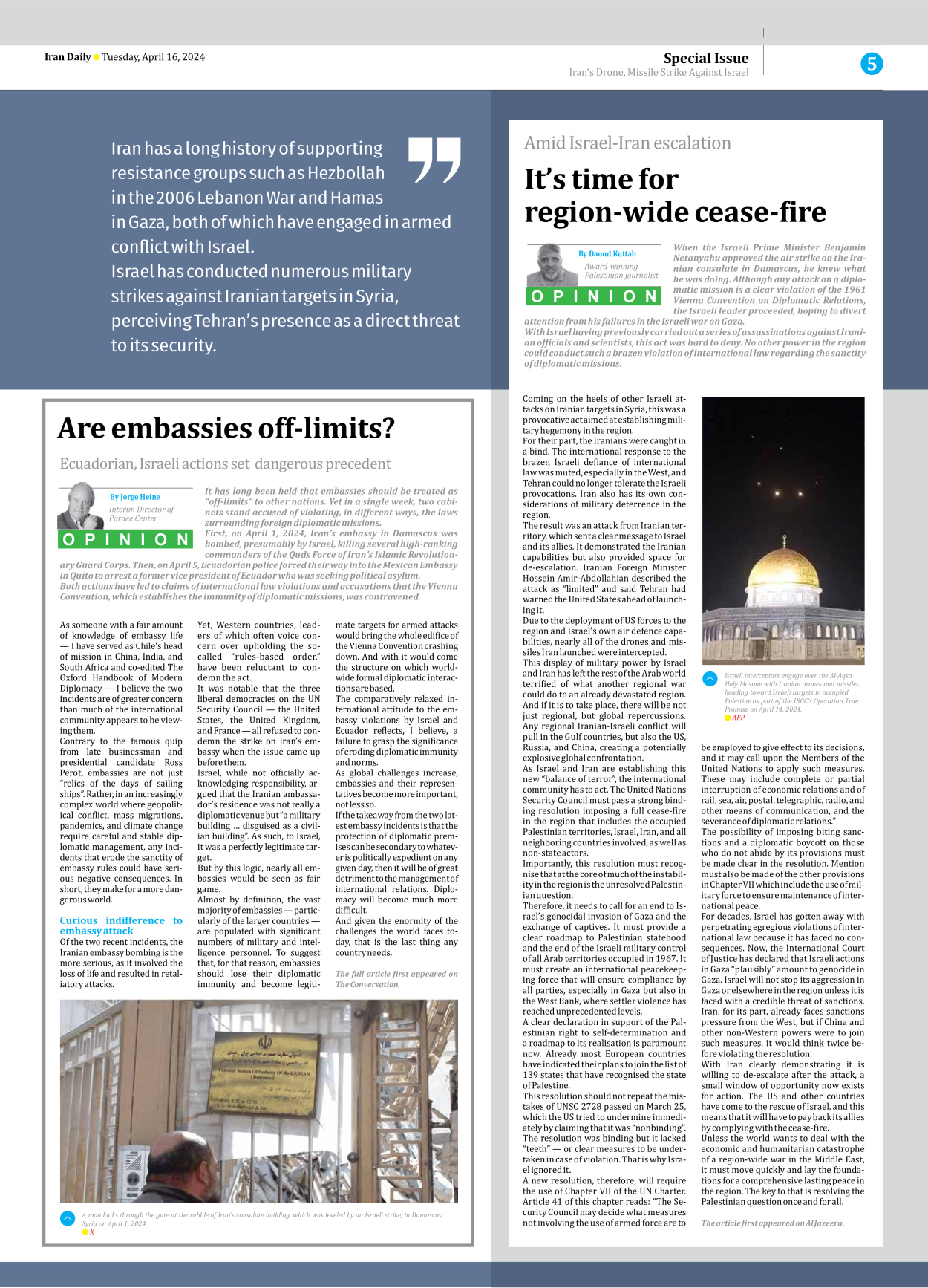 Iran Daily - Number Seven Thousand Five Hundred and Thirty Four - 16 April 2024 - Page 5