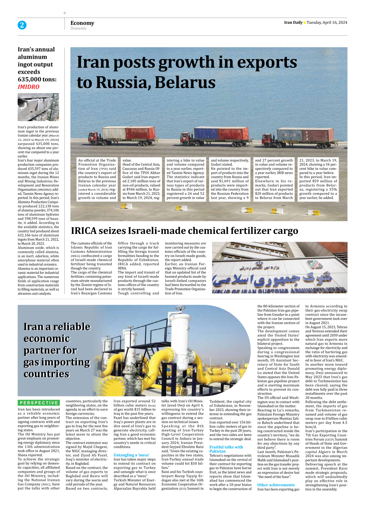 Iran Daily - Number Seven Thousand Five Hundred and Thirty Four - 16 April 2024 - Page 2