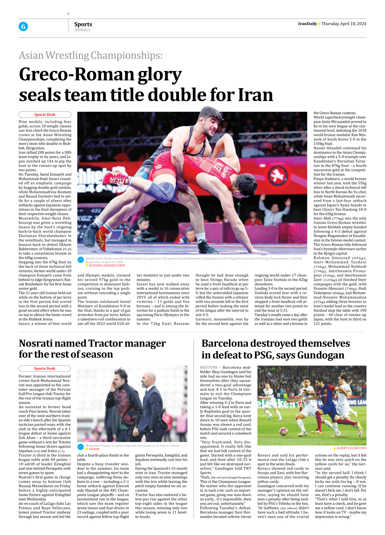 Iran Daily - Number Seven Thousand Five Hundred and Thirty Six - 18 April 2024 - Page 6