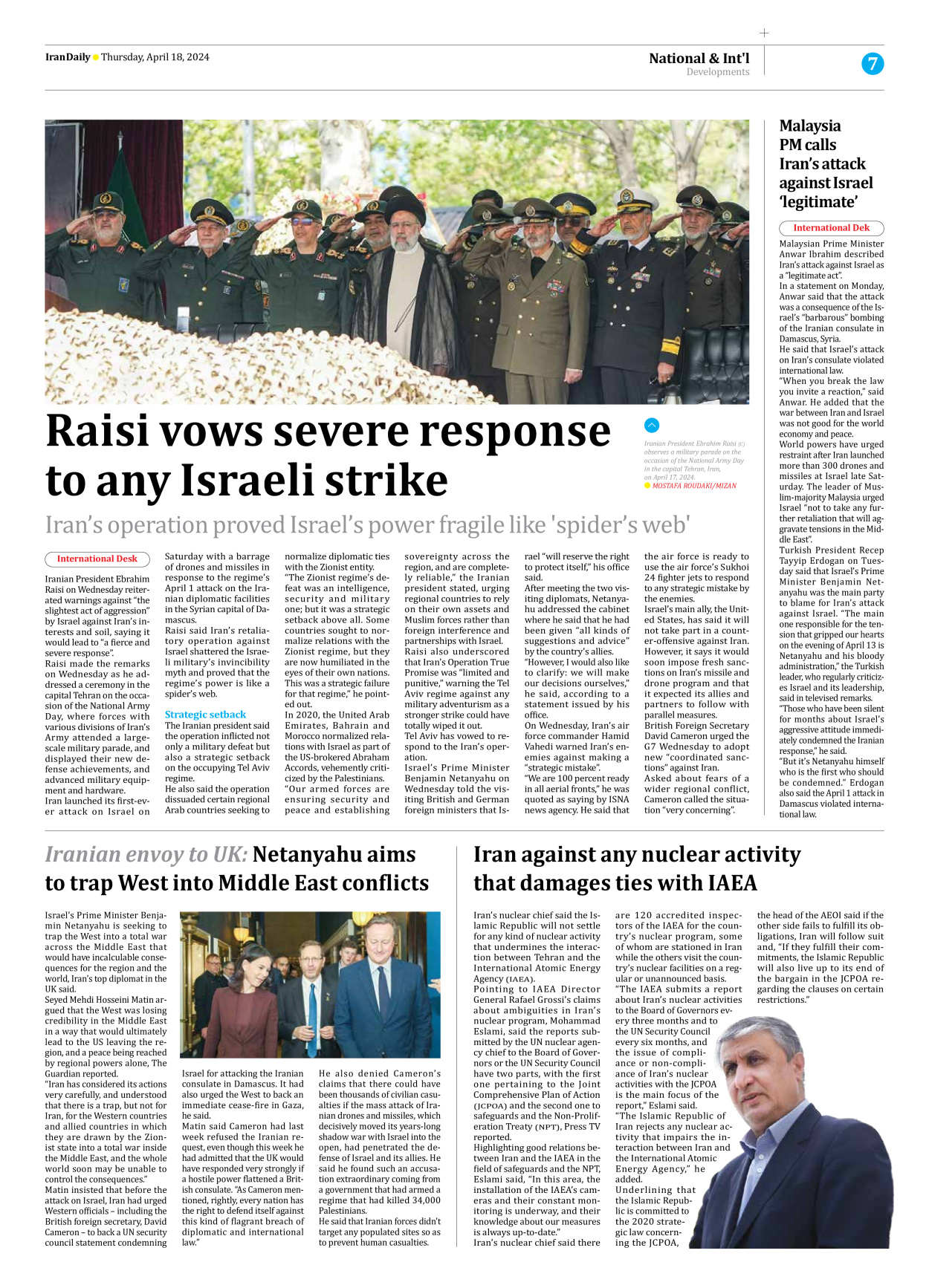 Iran Daily - Number Seven Thousand Five Hundred and Thirty Six - 18 April 2024 - Page 7