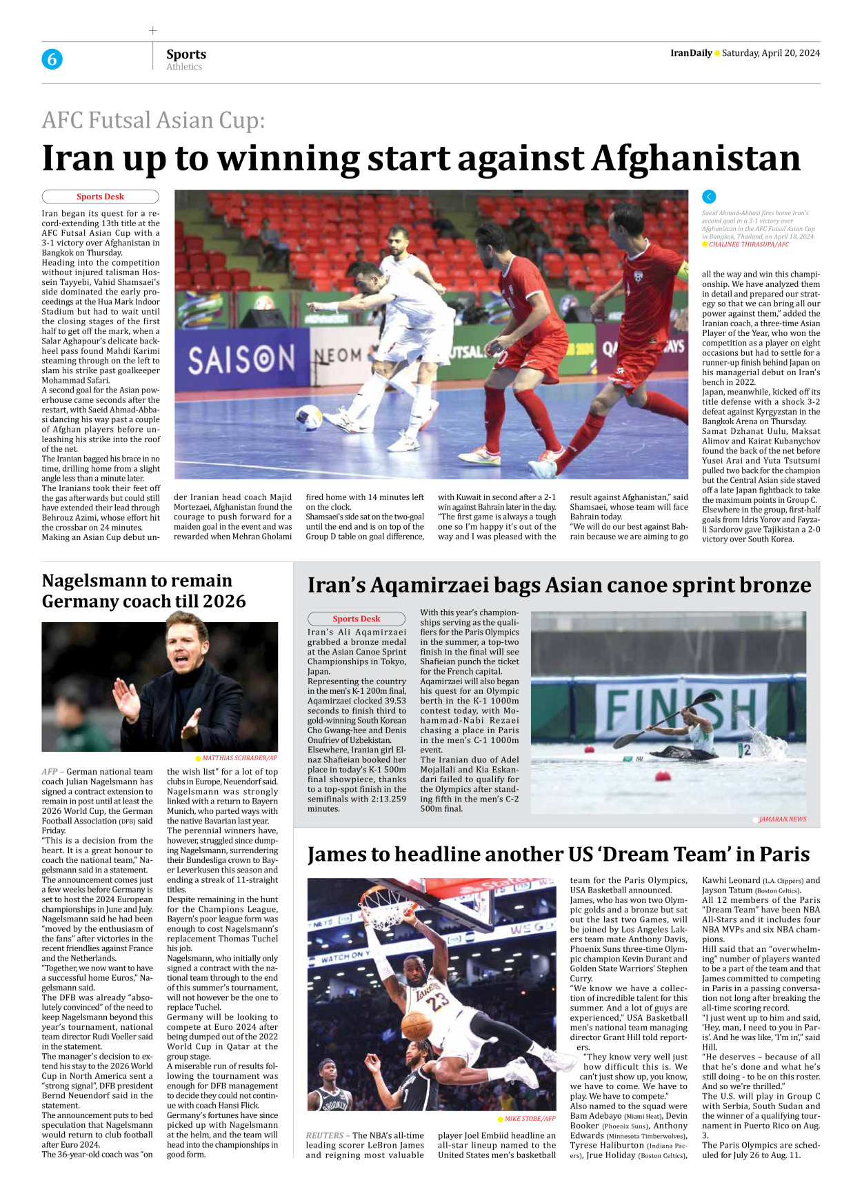 Iran Daily - Number Seven Thousand Five Hundred and Thirty Seven - 20 April 2024 - Page 6