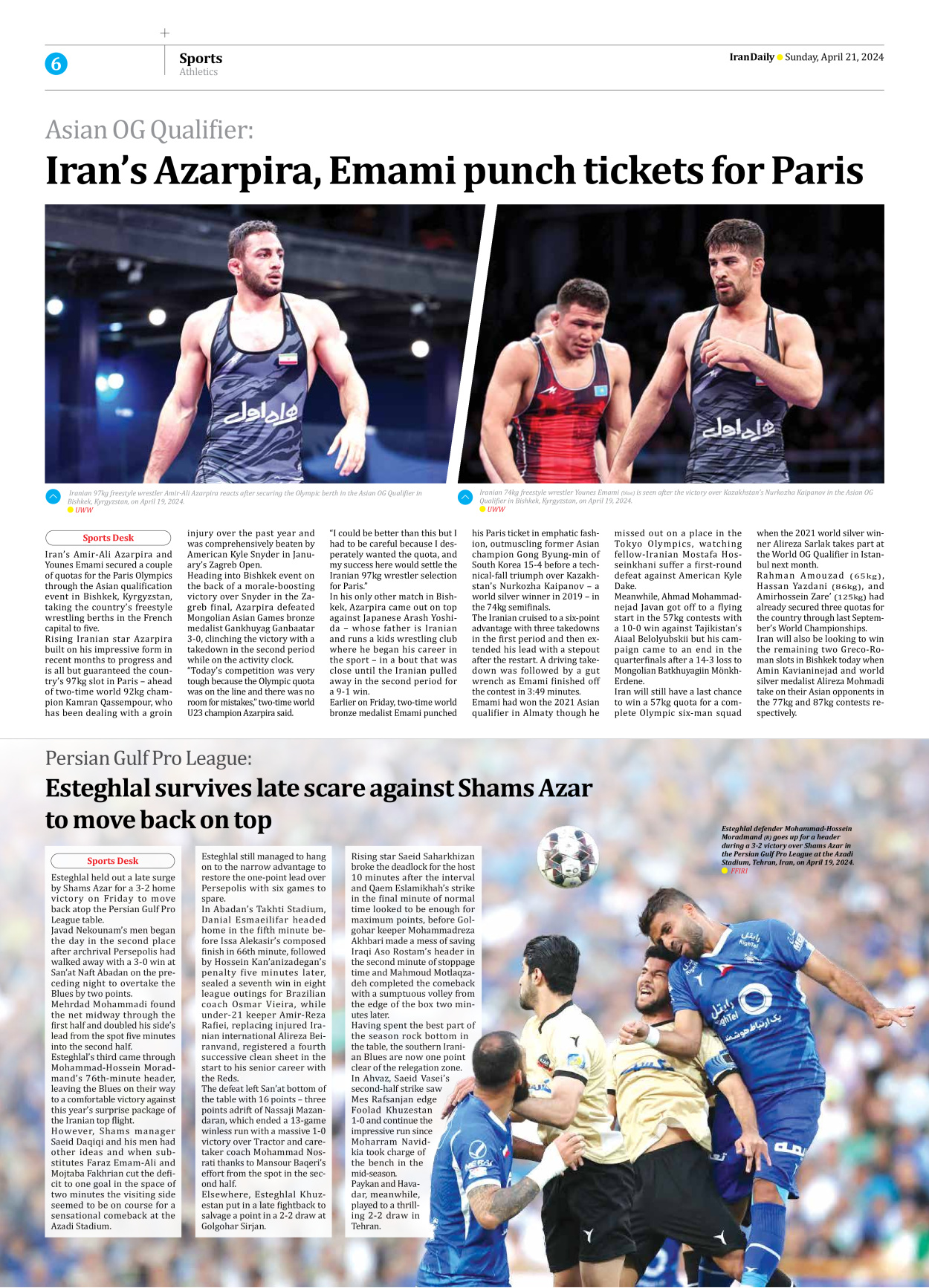 Iran Daily - Number Seven Thousand Five Hundred and Thirty Eight - 21 April 2024 - Page 6