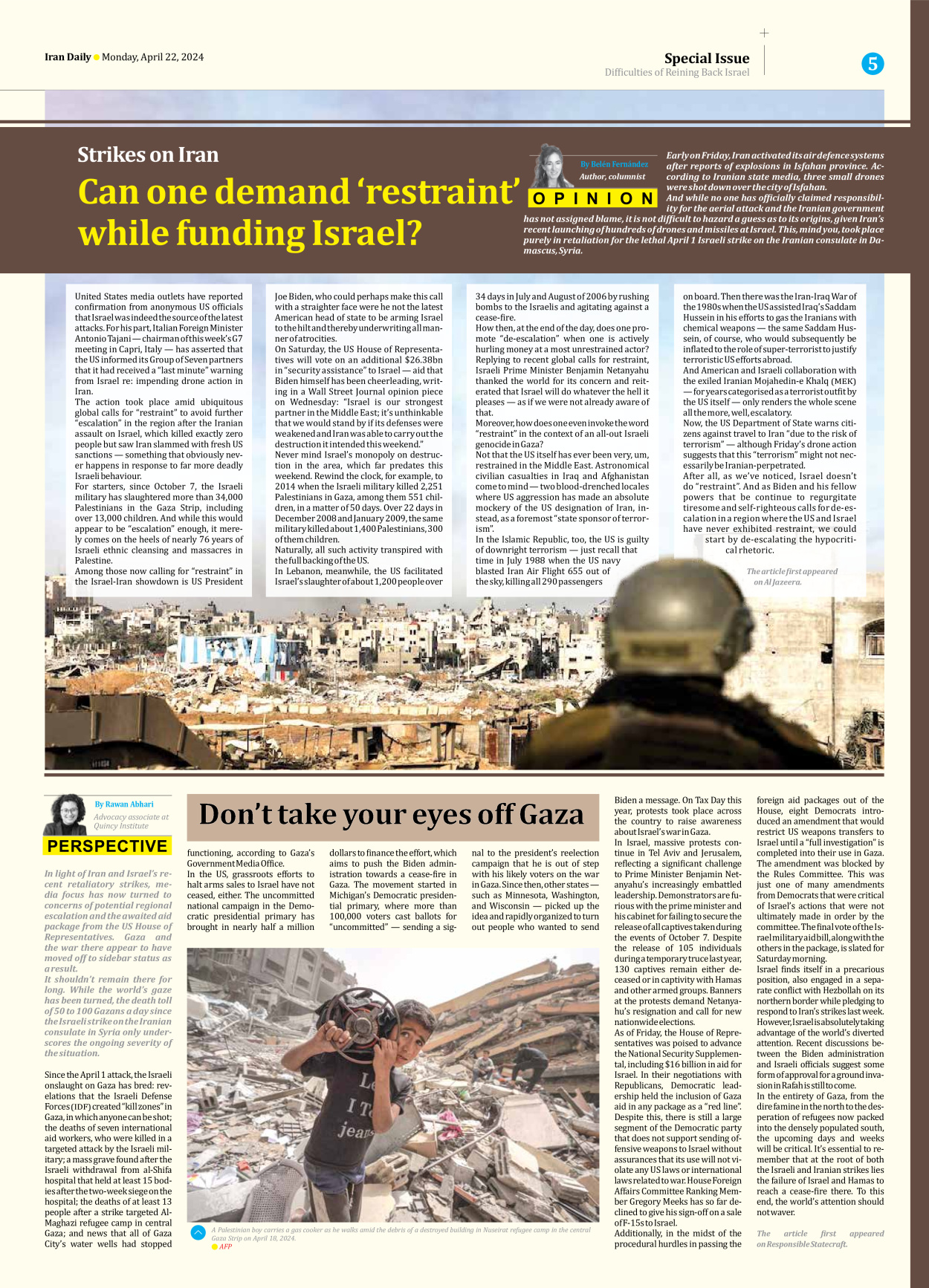 Iran Daily - Number Seven Thousand Five Hundred and Thirty Nine - 22 April 2024 - Page 5