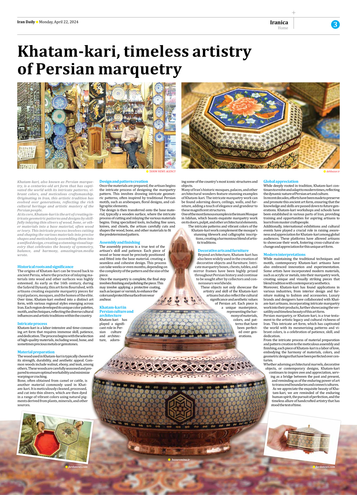 Iran Daily - Number Seven Thousand Five Hundred and Thirty Nine - 22 April 2024 - Page 3