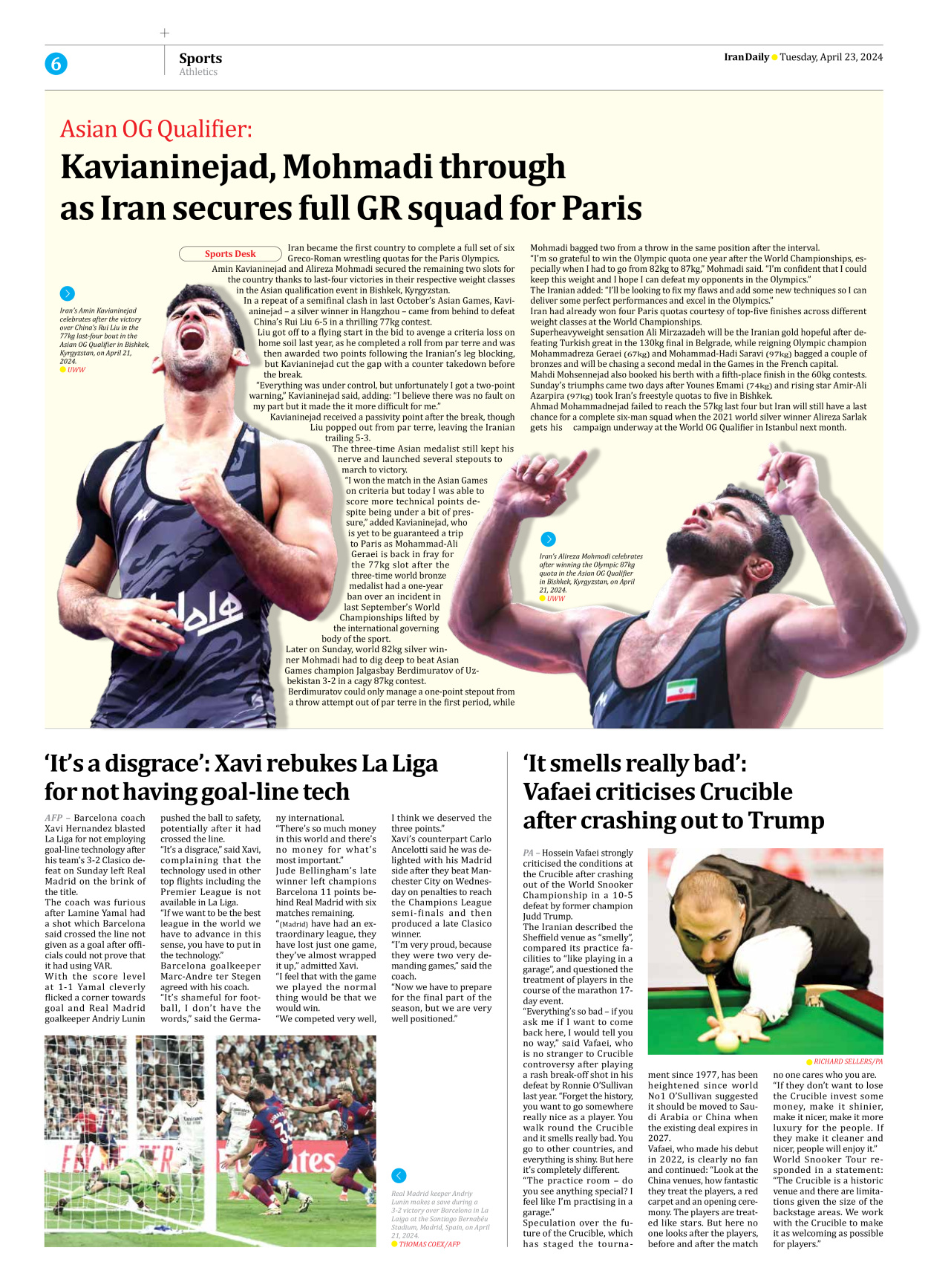 Iran Daily - Number Seven Thousand Five Hundred and Forty - 23 April 2024 - Page 6
