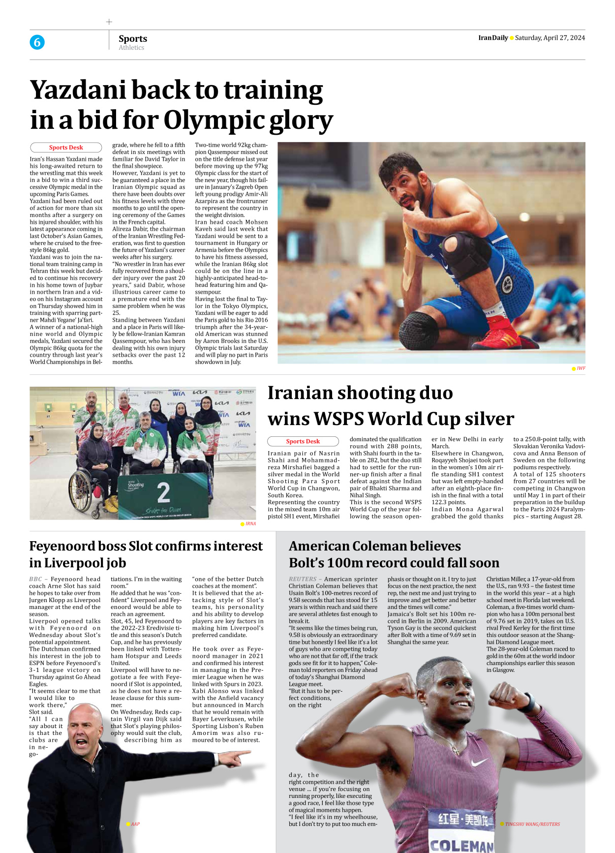 Iran Daily - Number Seven Thousand Five Hundred and Forty Three - 27 April 2024 - Page 6