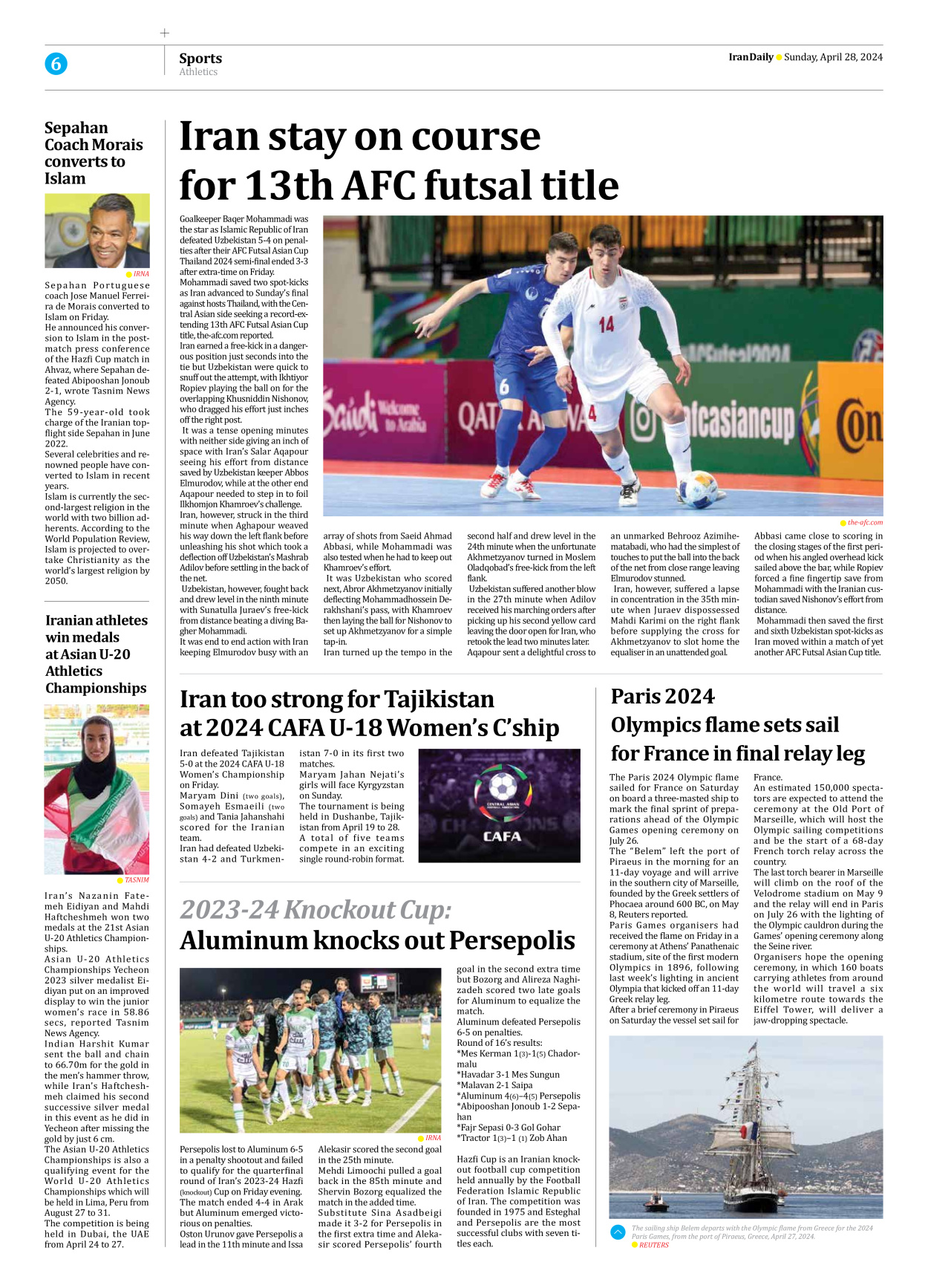 Iran Daily - Number Seven Thousand Five Hundred and Forty Four - 28 April 2024 - Page 6