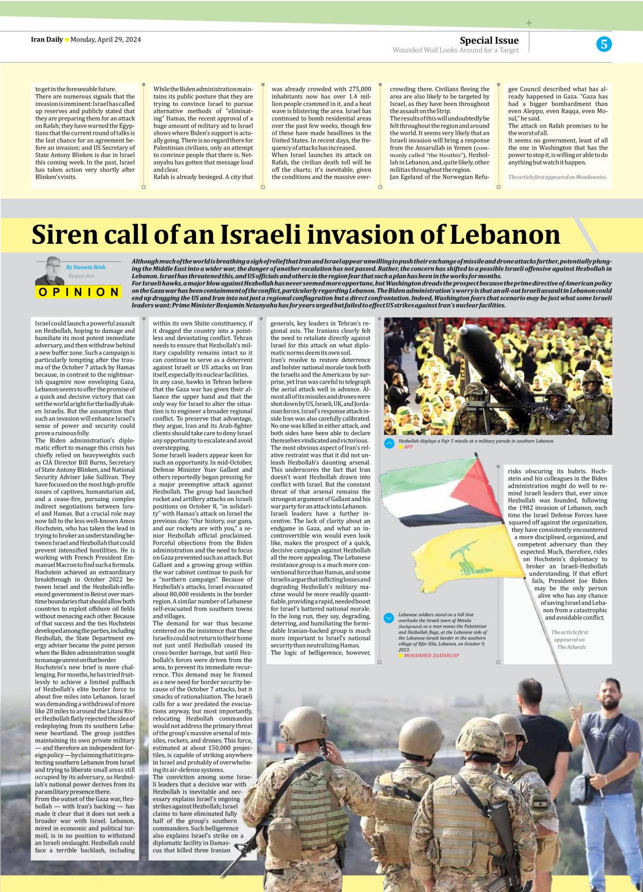 Iran Daily - Number Seven Thousand Five Hundred and Forty Five - 29 April 2024 - Page 5