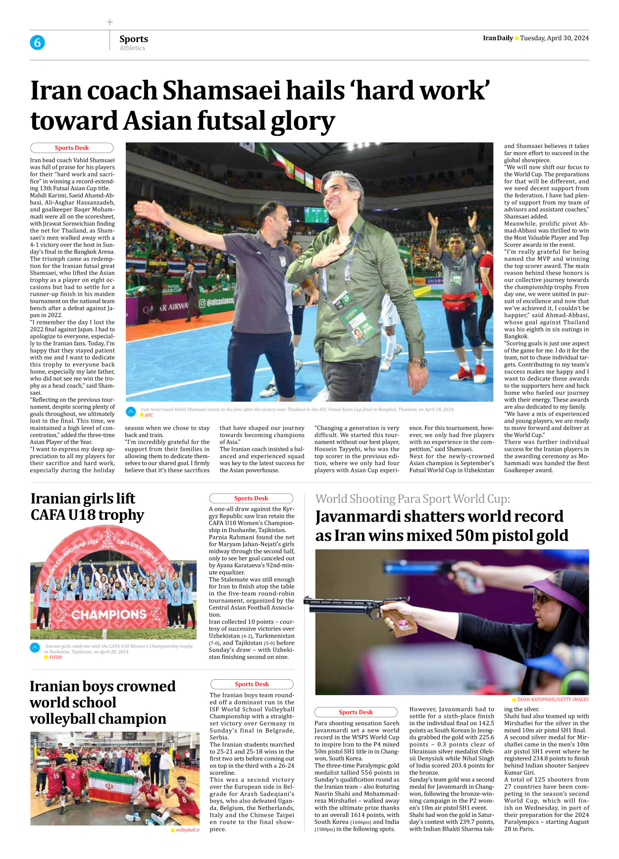 Iran Daily - Number Seven Thousand Five Hundred and Forty Six - 30 April 2024 - Page 6