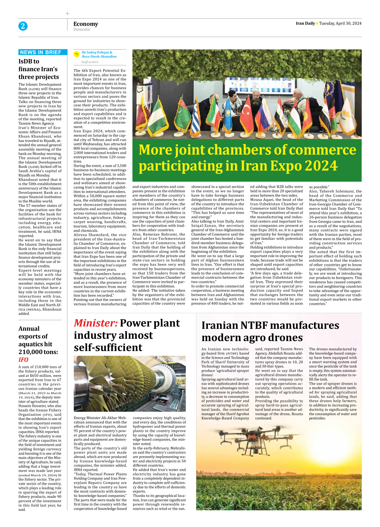 Iran Daily - Number Seven Thousand Five Hundred and Forty Six - 30 April 2024 - Page 2