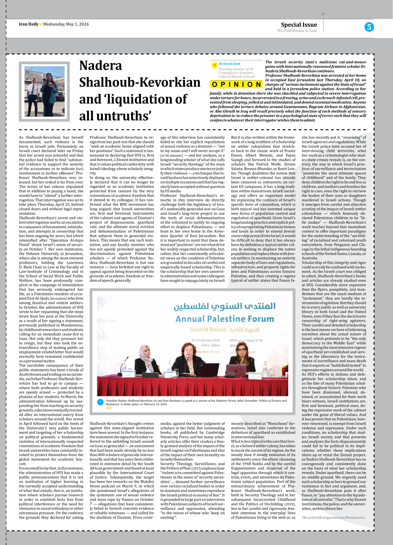 Iran Daily - Number Seven Thousand Five Hundred and Forty Seven - 01 May 2024 - Page 5