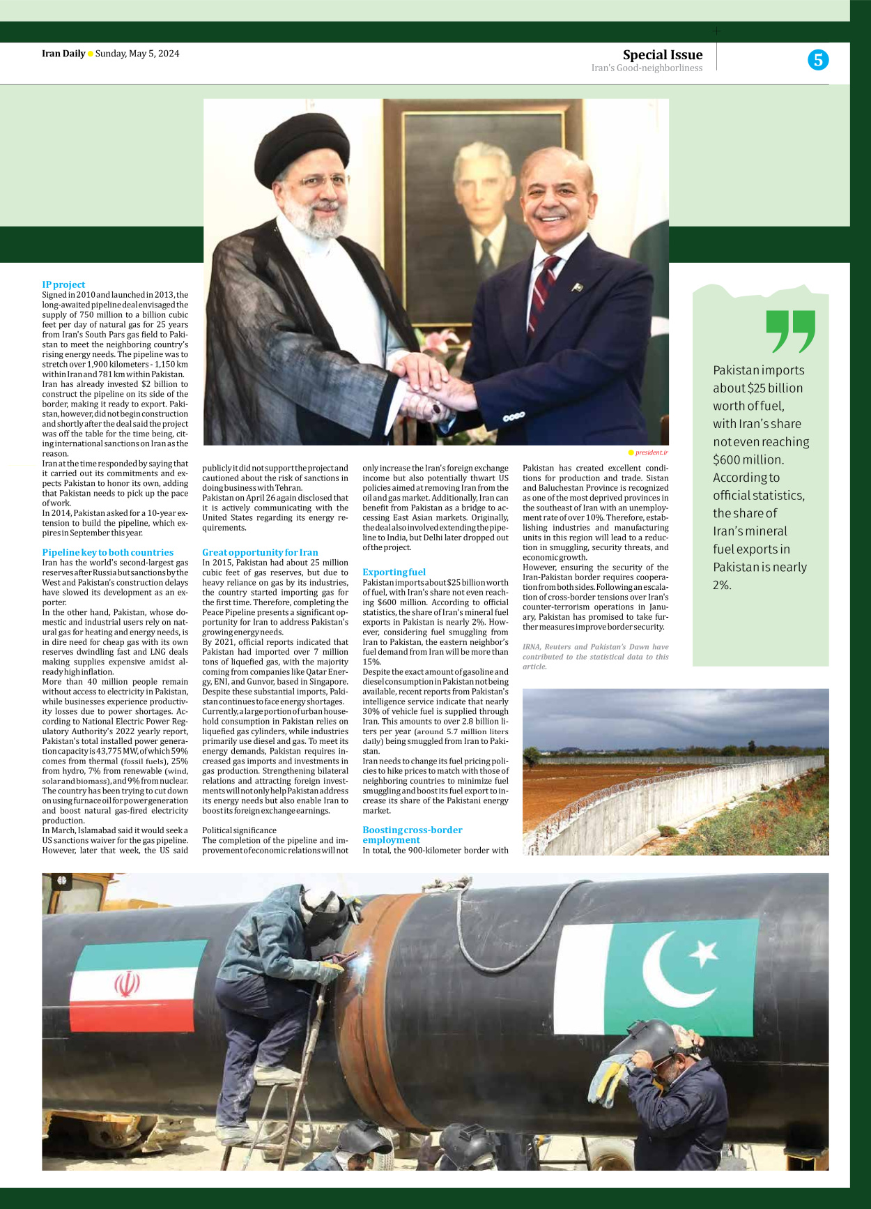 Iran Daily - Number Seven Thousand Five Hundred and Forty Nine - 05 May 2024 - Page 5