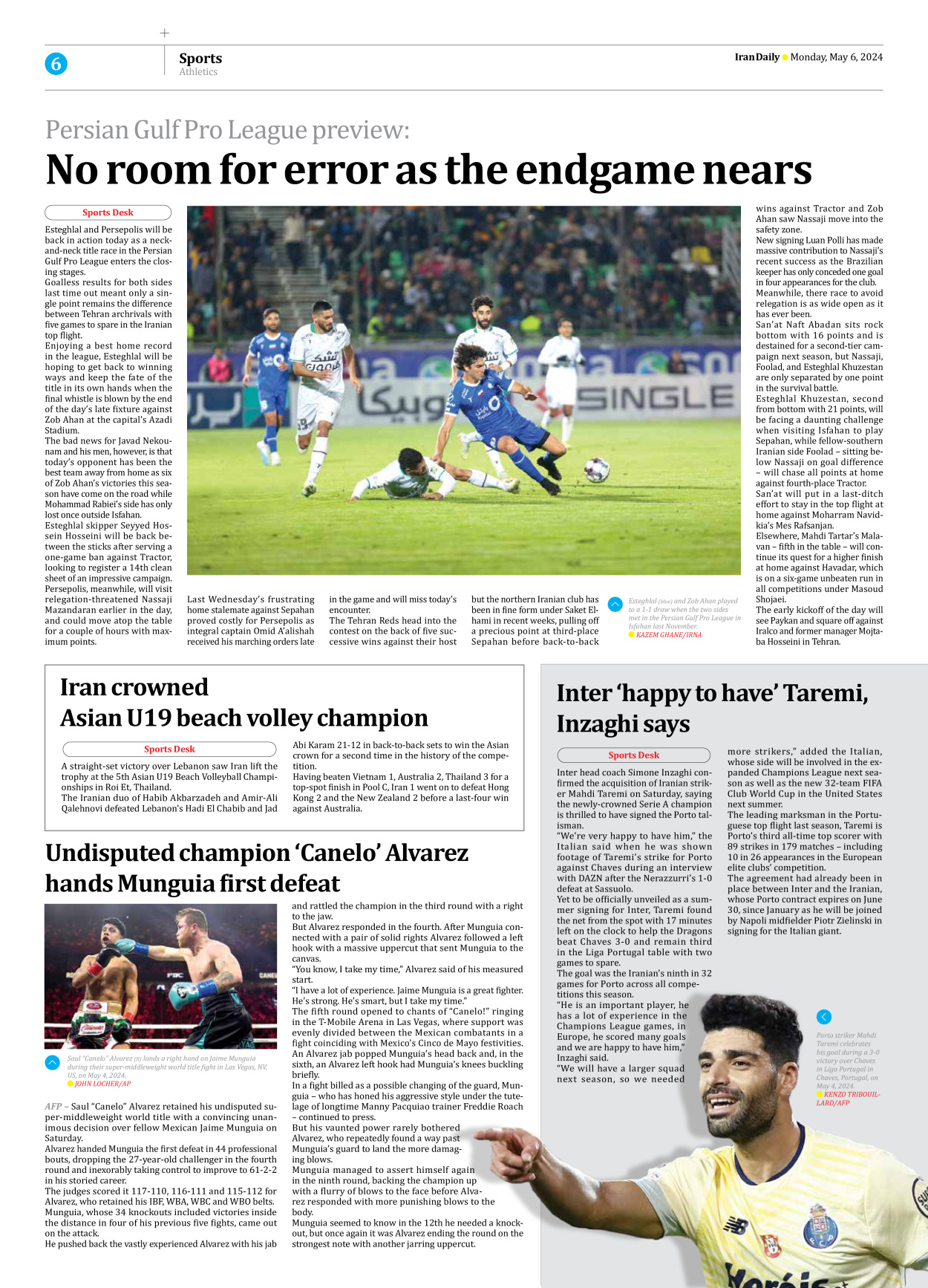 Iran Daily - Number Seven Thousand Five Hundred and Fifty - 06 May 2024 - Page 6