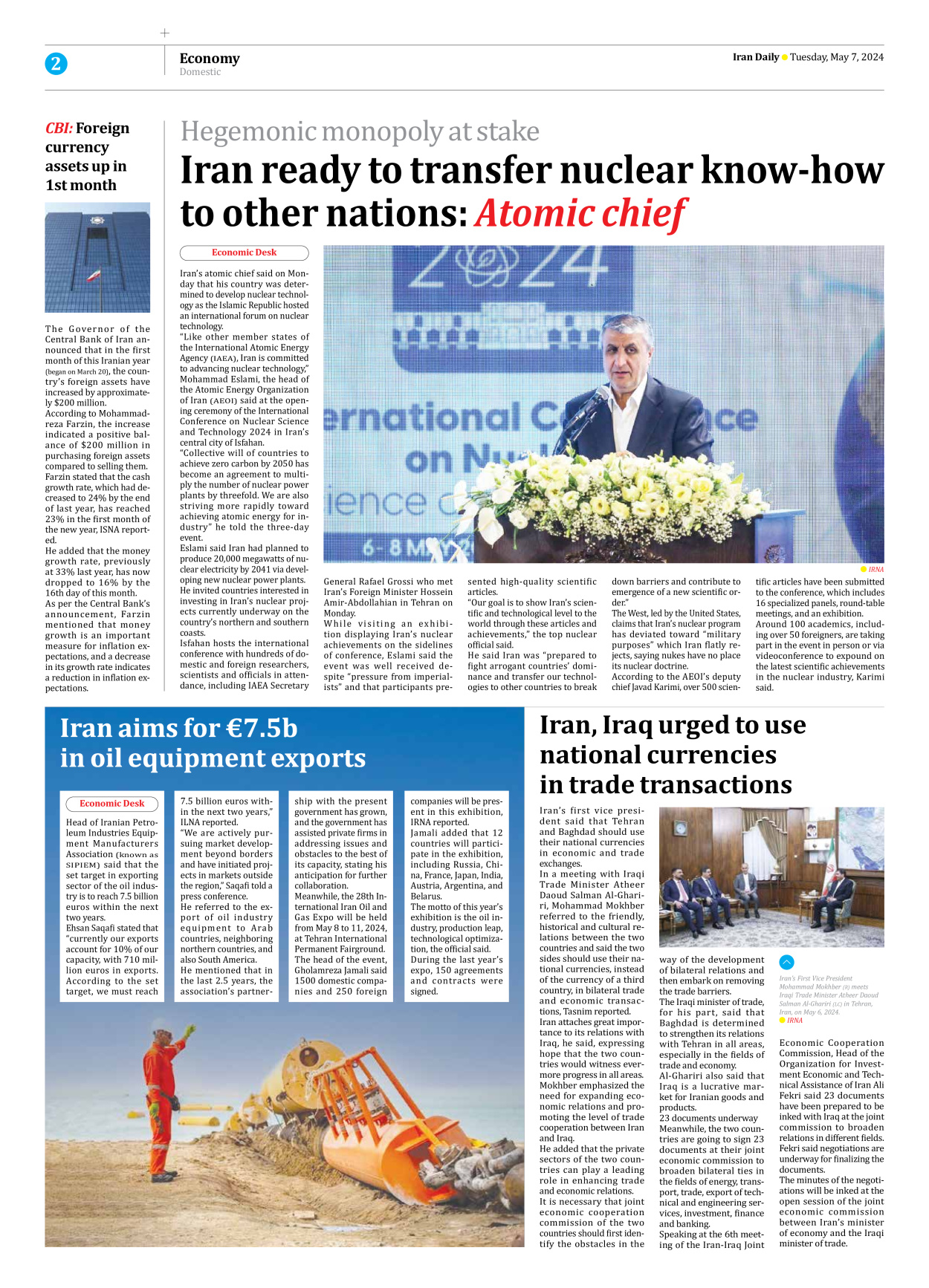 Iran Daily - Number Seven Thousand Five Hundred and Fifty One - 07 May 2024 - Page 2