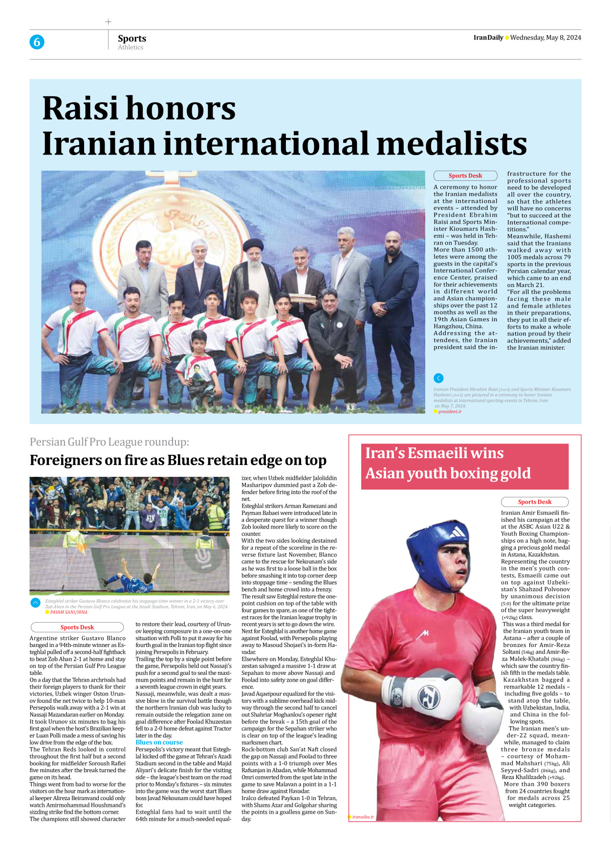 Iran Daily - Number Seven Thousand Five Hundred and Fifty Two - 08 May 2024 - Page 6