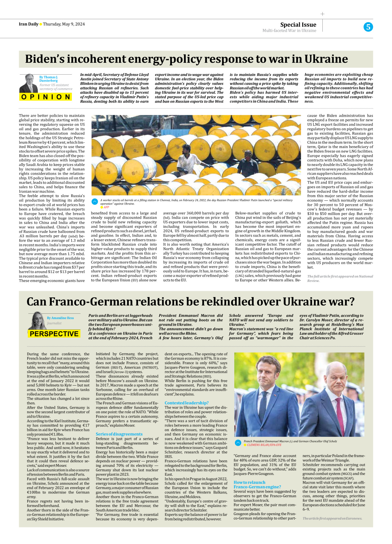 Iran Daily - Number Seven Thousand Five Hundred and Fifty Three - 09 May 2024 - Page 5