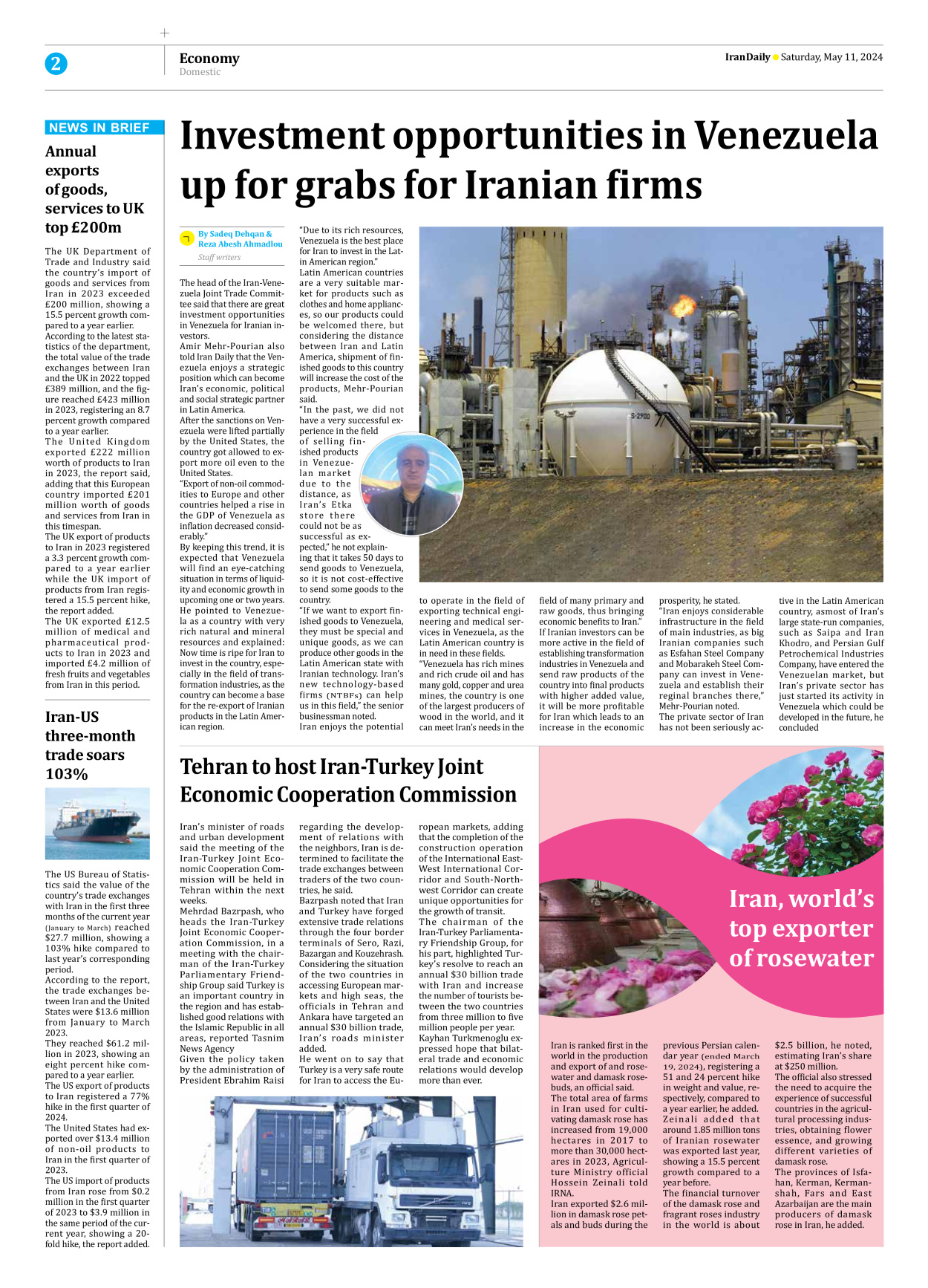 Iran Daily - Number Seven Thousand Five Hundred and Fifty Four - 11 May 2024 - Page 2