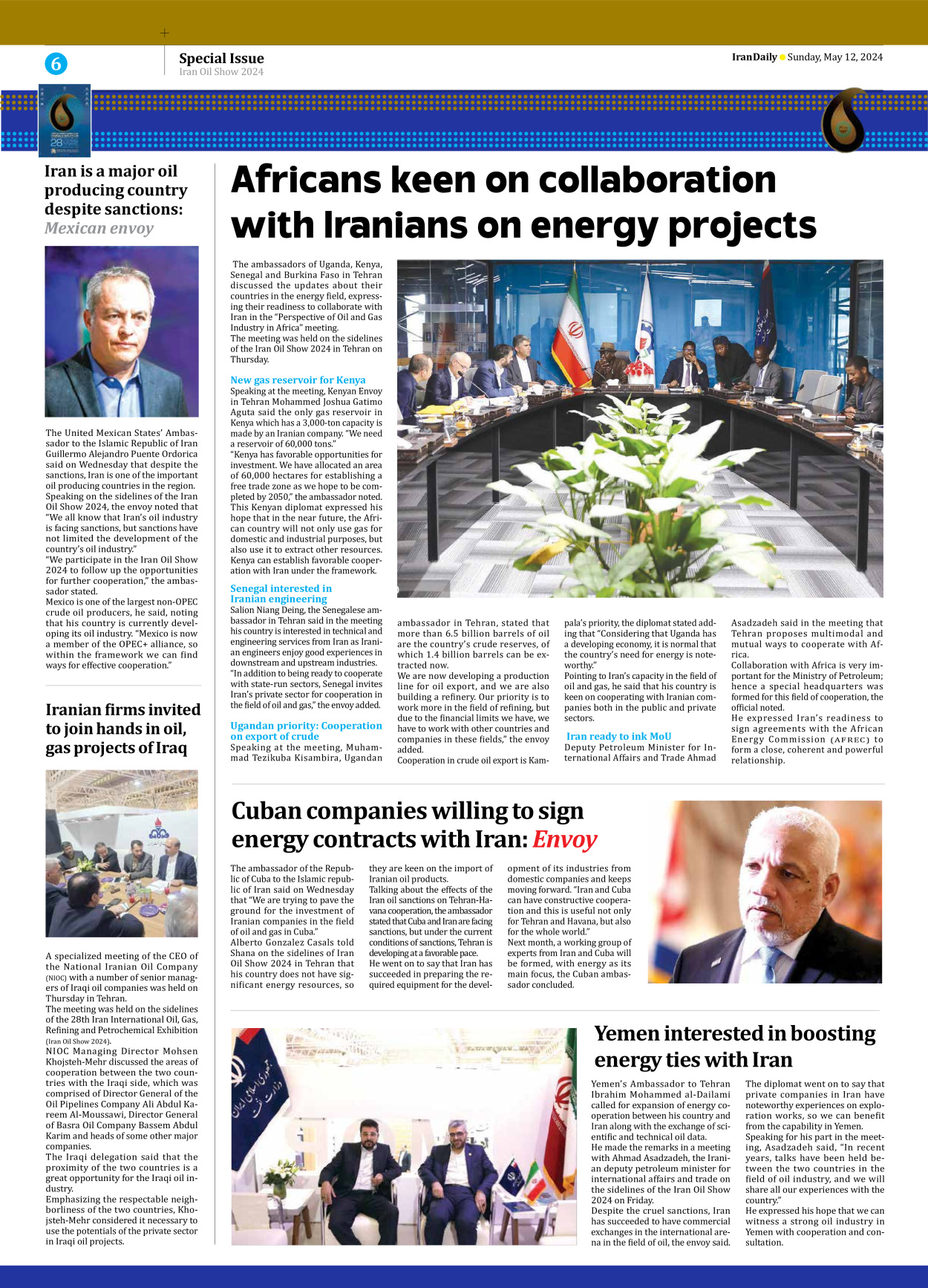 Iran Daily - Number Seven Thousand Five Hundred and Fifty Five - 12 May 2024 - Page 6