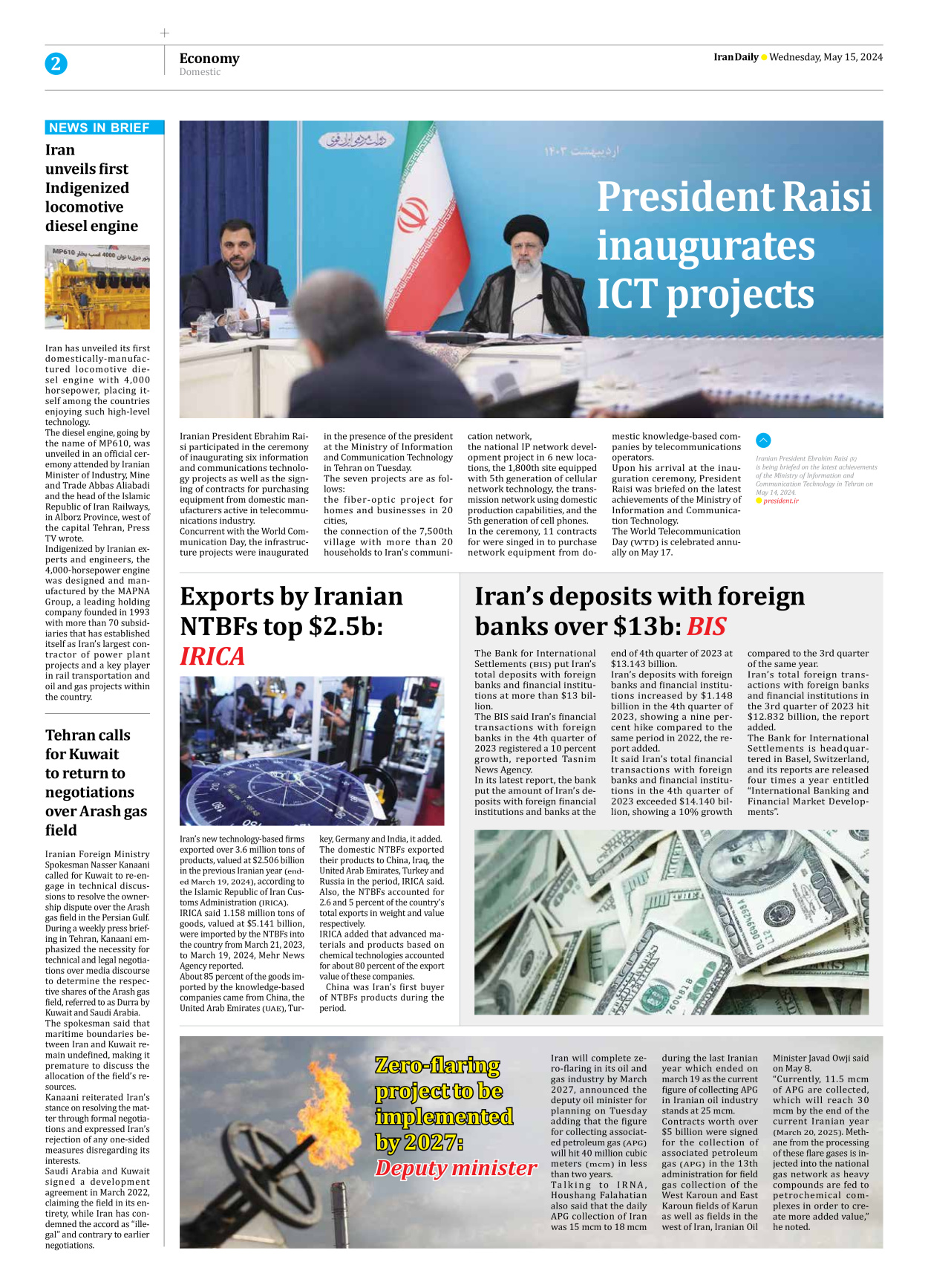 Iran Daily - Number Seven Thousand Five Hundred and Fifty Eight - 15 May 2024 - Page 2