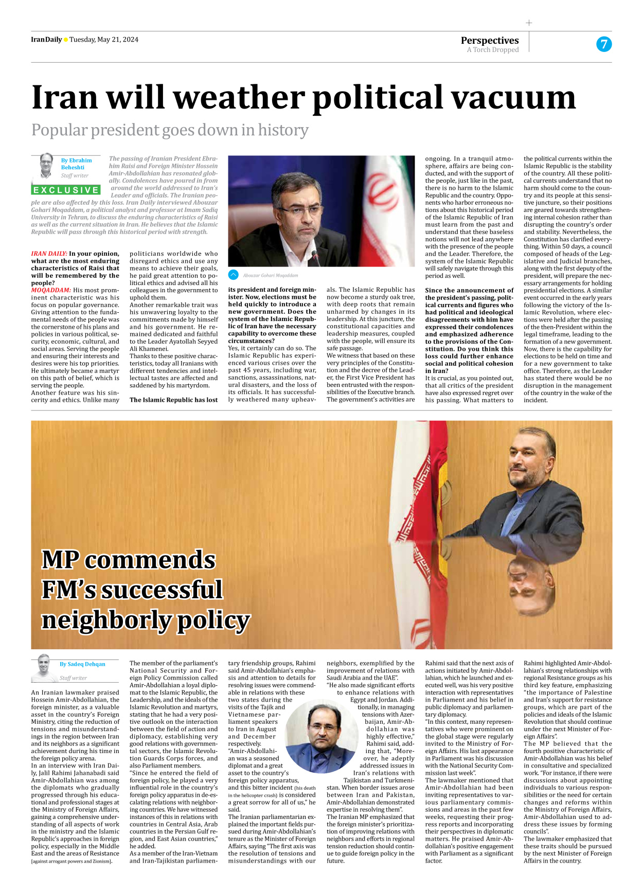 Iran Daily - Number Seven Thousand Five Hundred and Sixty Three - 21 May 2024 - Page 7