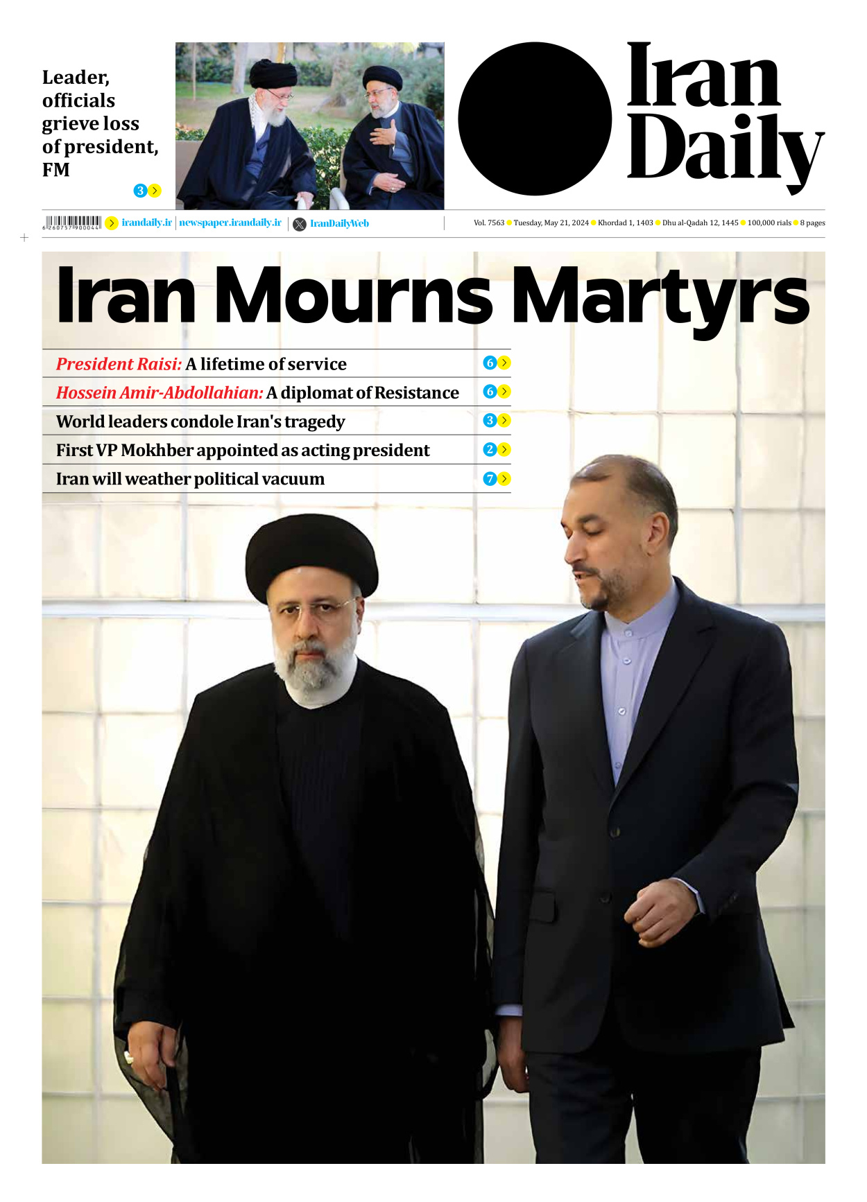 Iran Daily - Number Seven Thousand Five Hundred and Sixty Three - 21 May 2024