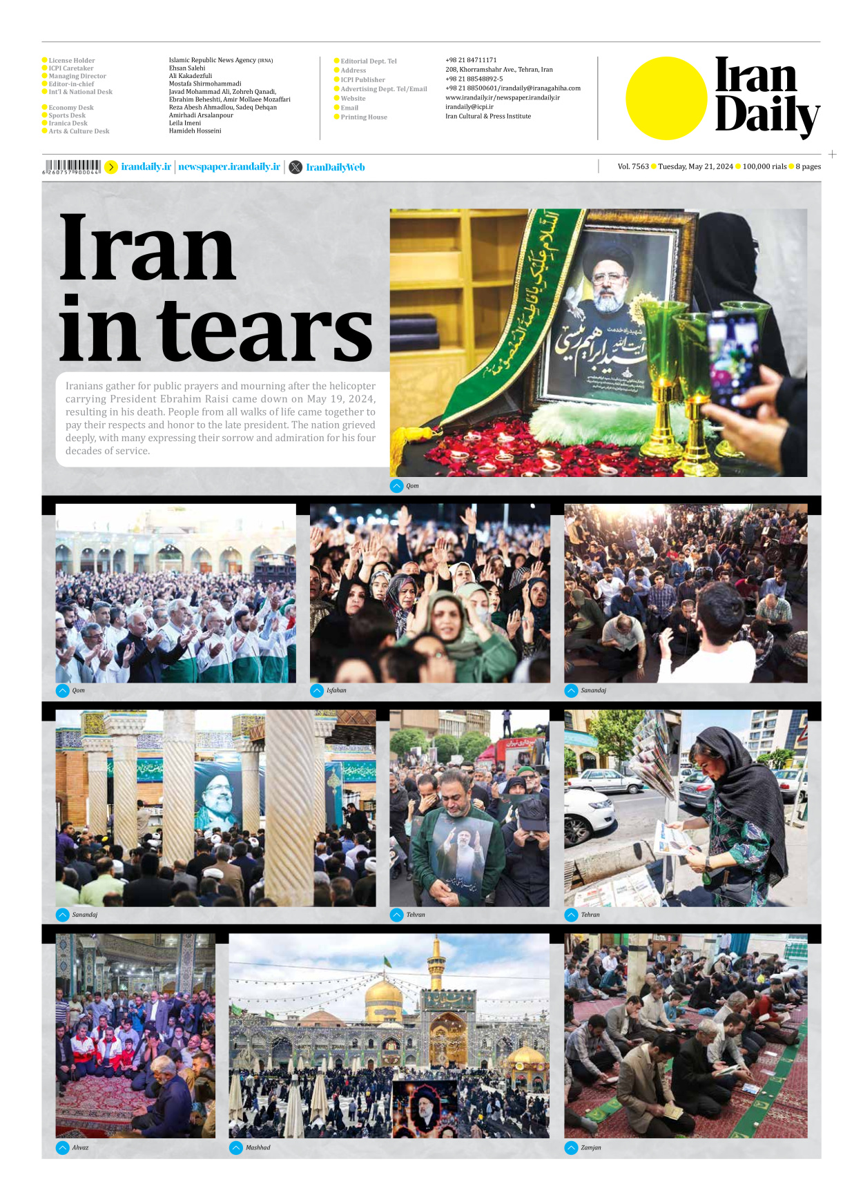 Iran Daily - Number Seven Thousand Five Hundred and Sixty Three - 21 May 2024 - Page 8