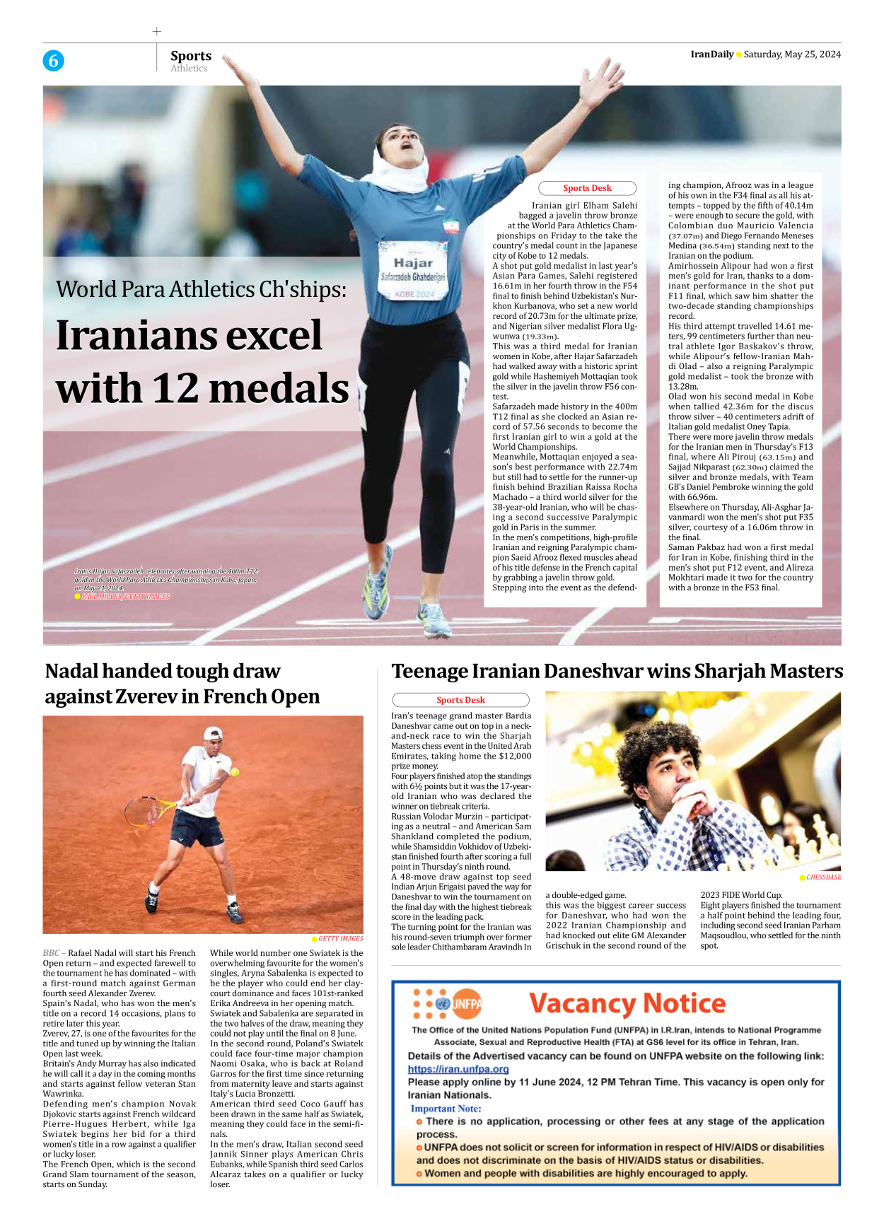 Iran Daily - Number Seven Thousand Five Hundred and Sixty Five - 25 May 2024 - Page 6