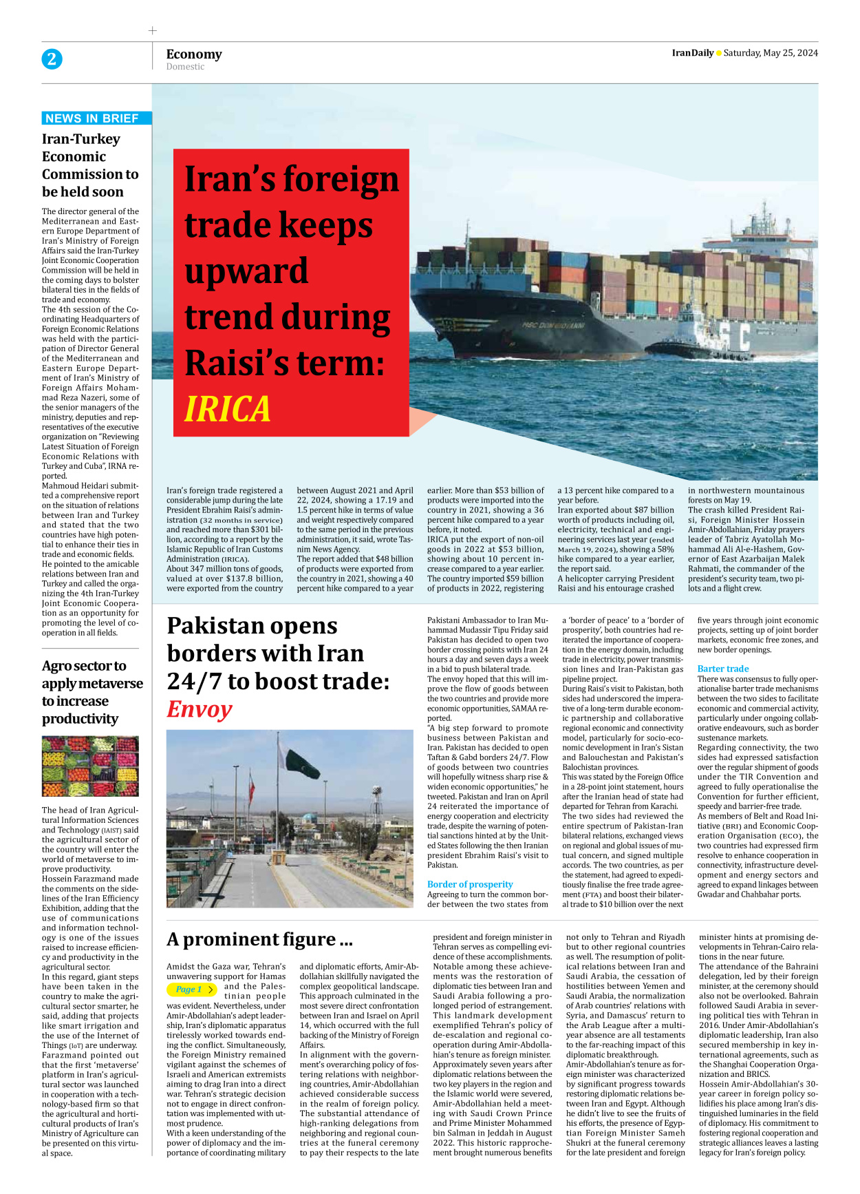 Iran Daily - Number Seven Thousand Five Hundred and Sixty Five - 25 May 2024 - Page 2