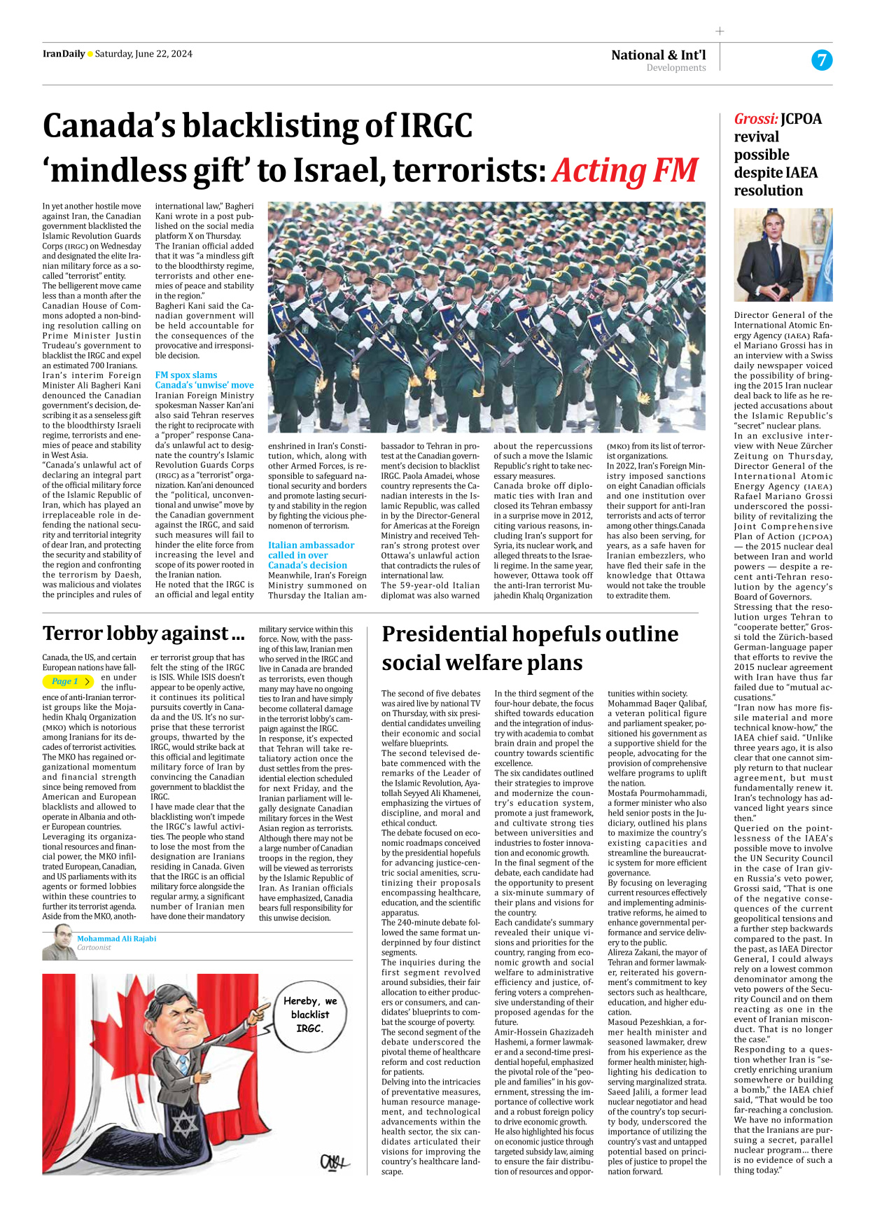 Iran Daily - Number Seven Thousand Five Hundred and Eighty Six - 22 June 2024 - Page 7
