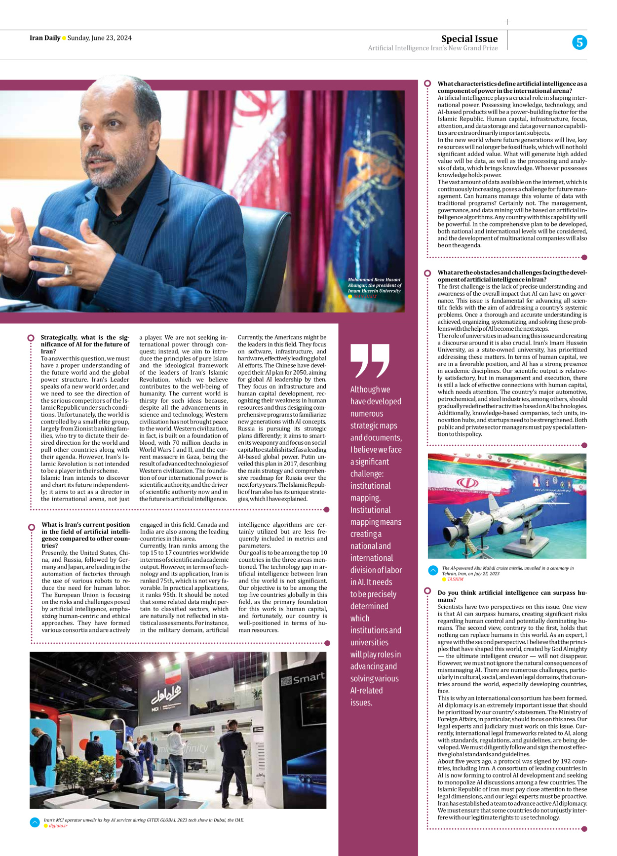 Iran Daily - Number Seven Thousand Five Hundred and Eighty Seven - 23 June 2024 - Page 5