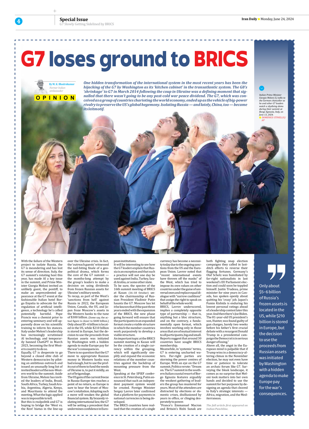 Iran Daily - Number Seven Thousand Five Hundred and Eighty Eight - 24 June 2024 - Page 4