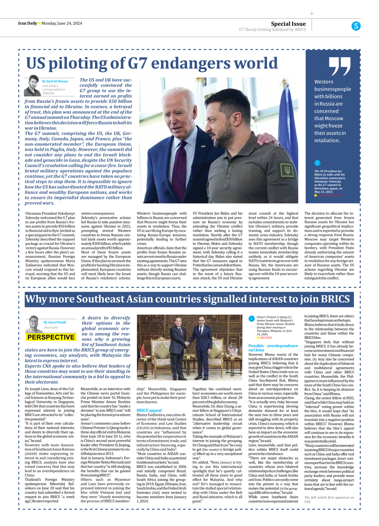Iran Daily - Number Seven Thousand Five Hundred and Eighty Eight - 24 June 2024 - Page 5