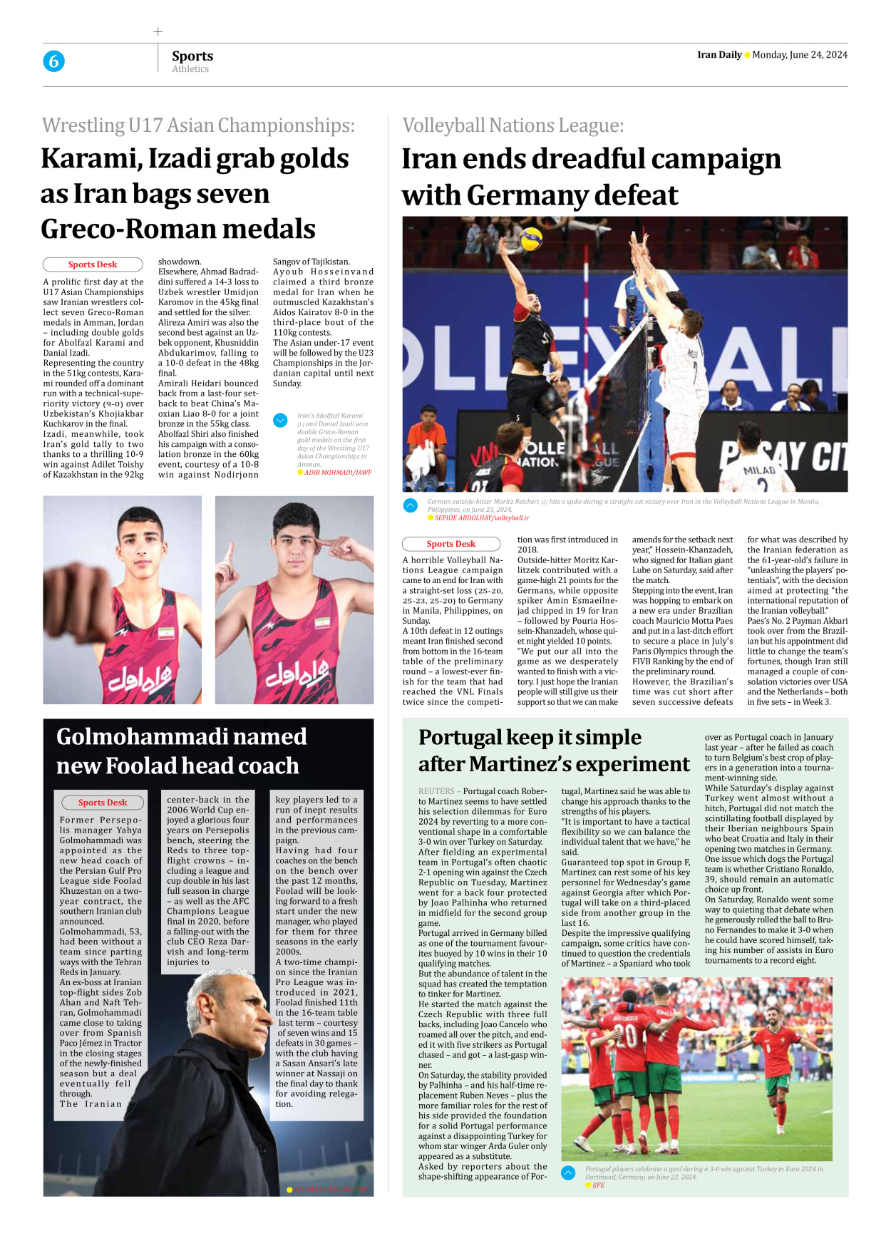 Iran Daily - Number Seven Thousand Five Hundred and Eighty Eight - 24 June 2024 - Page 6