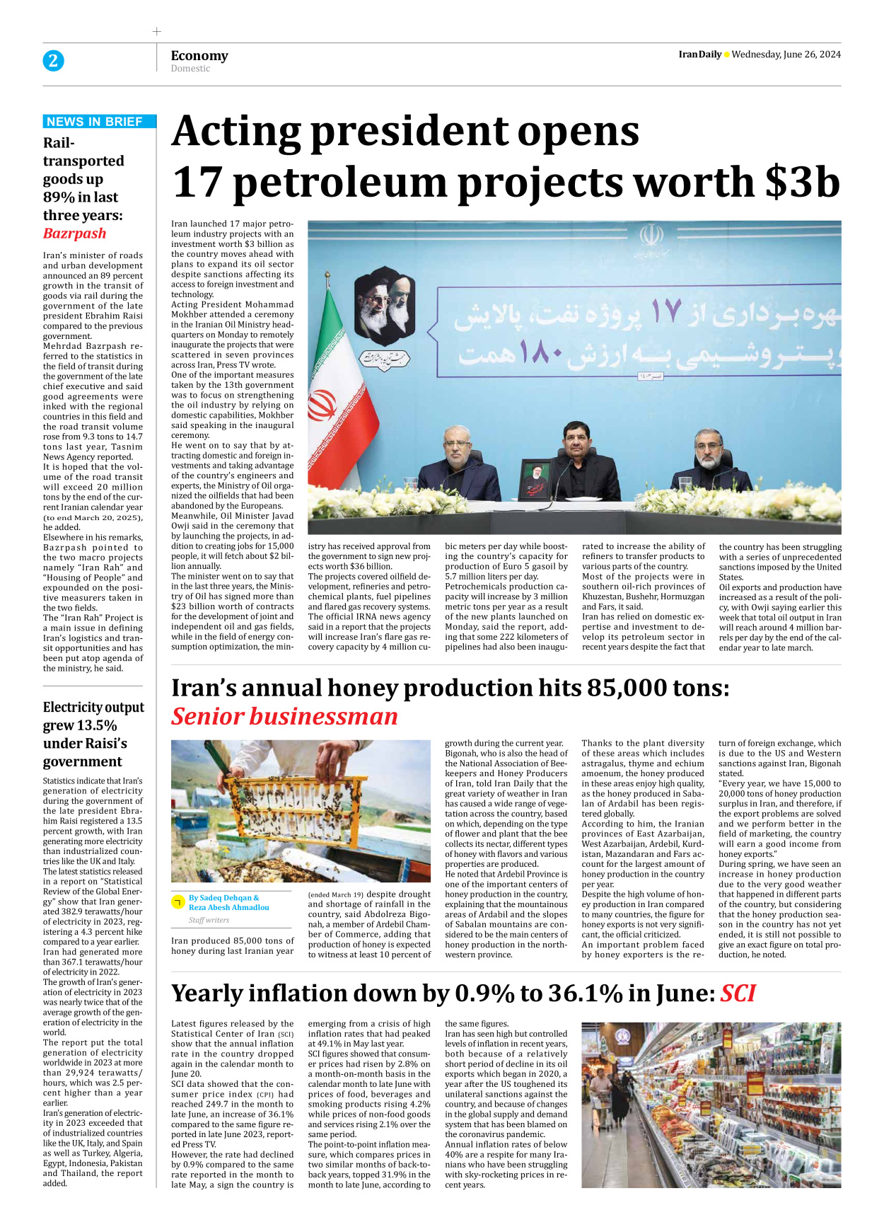 Iran Daily - Number Seven Thousand Five Hundred and Eighty Nine - 26 June 2024 - Page 2