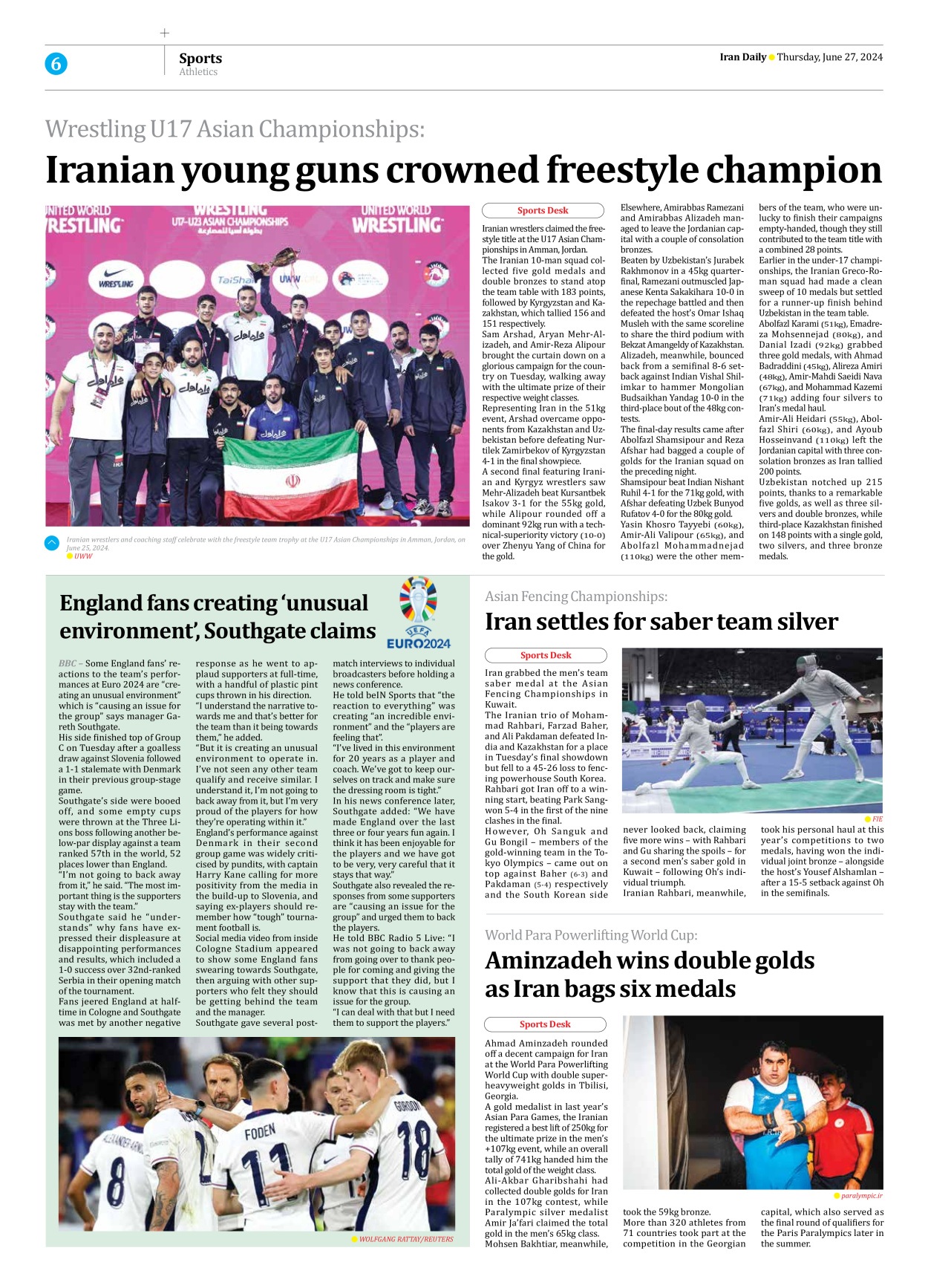 Iran Daily - Number Seven Thousand Five Hundred and Ninety - 27 June 2024 - Page 6