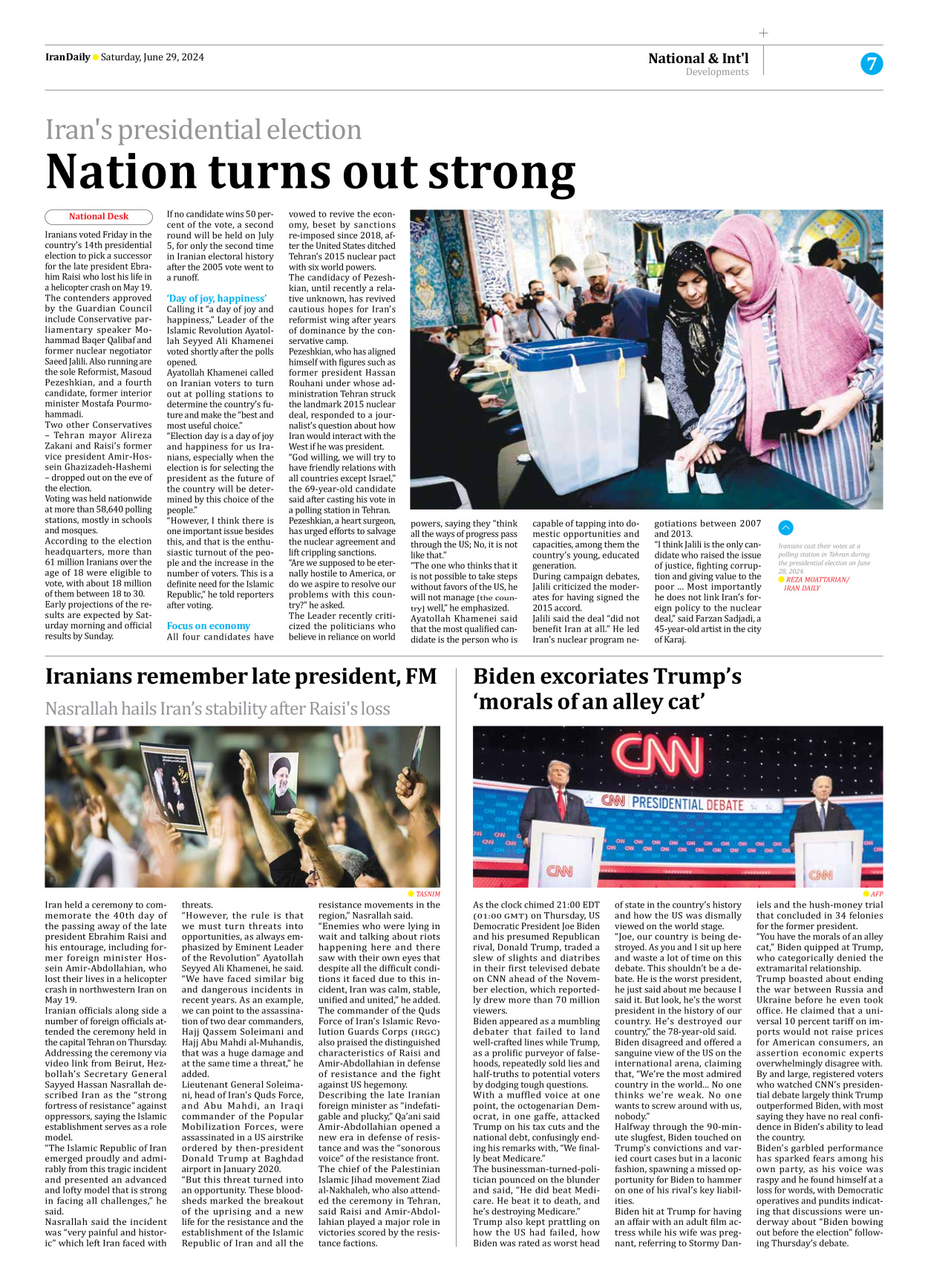 Iran Daily - Number Seven Thousand Five Hundred and Ninety One - 29 June 2024 - Page 7