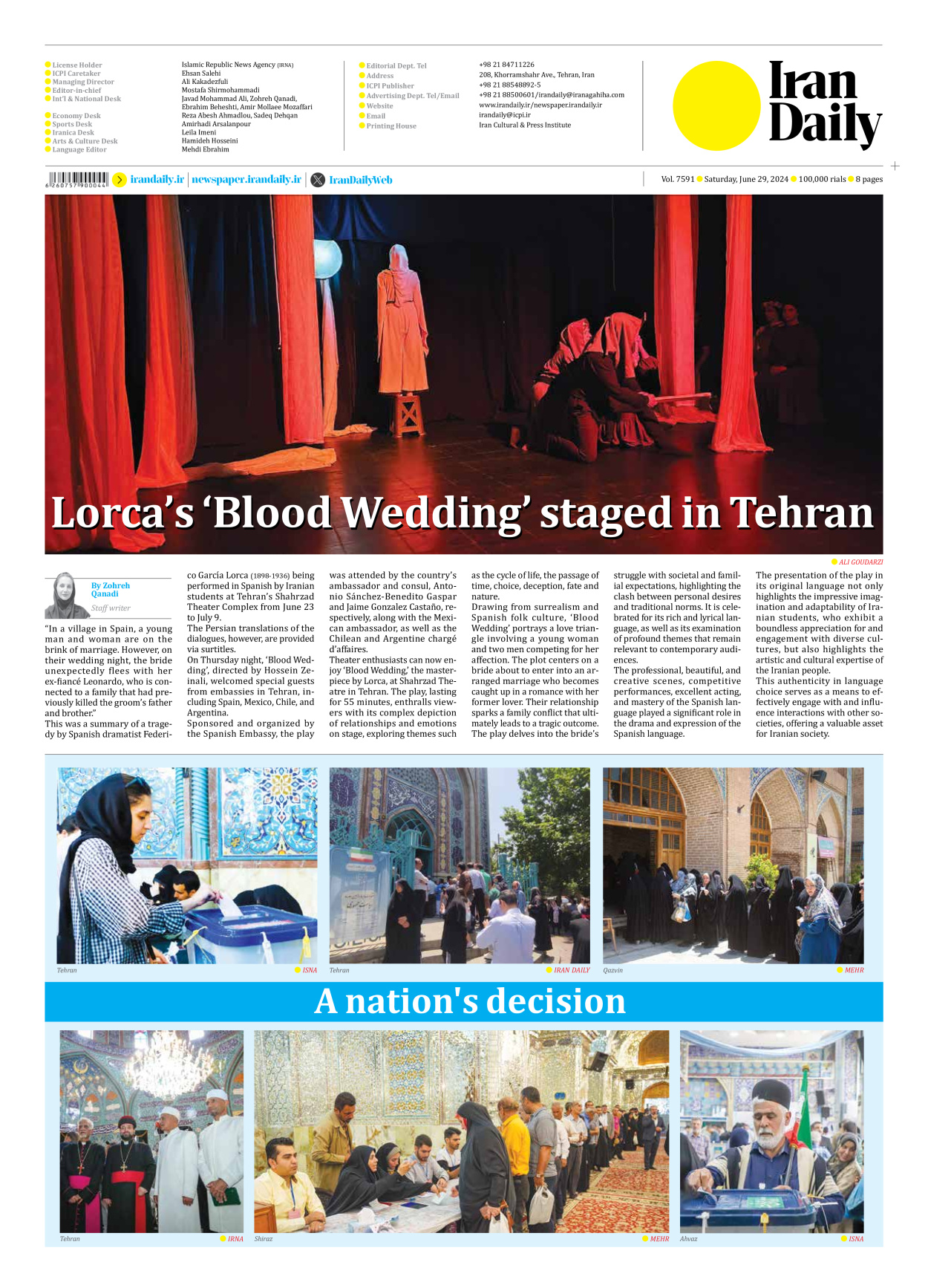 Iran Daily - Number Seven Thousand Five Hundred and Ninety One - 29 June 2024 - Page 8