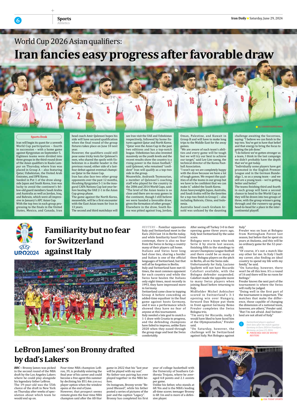 Iran Daily - Number Seven Thousand Five Hundred and Ninety One - 29 June 2024 - Page 6