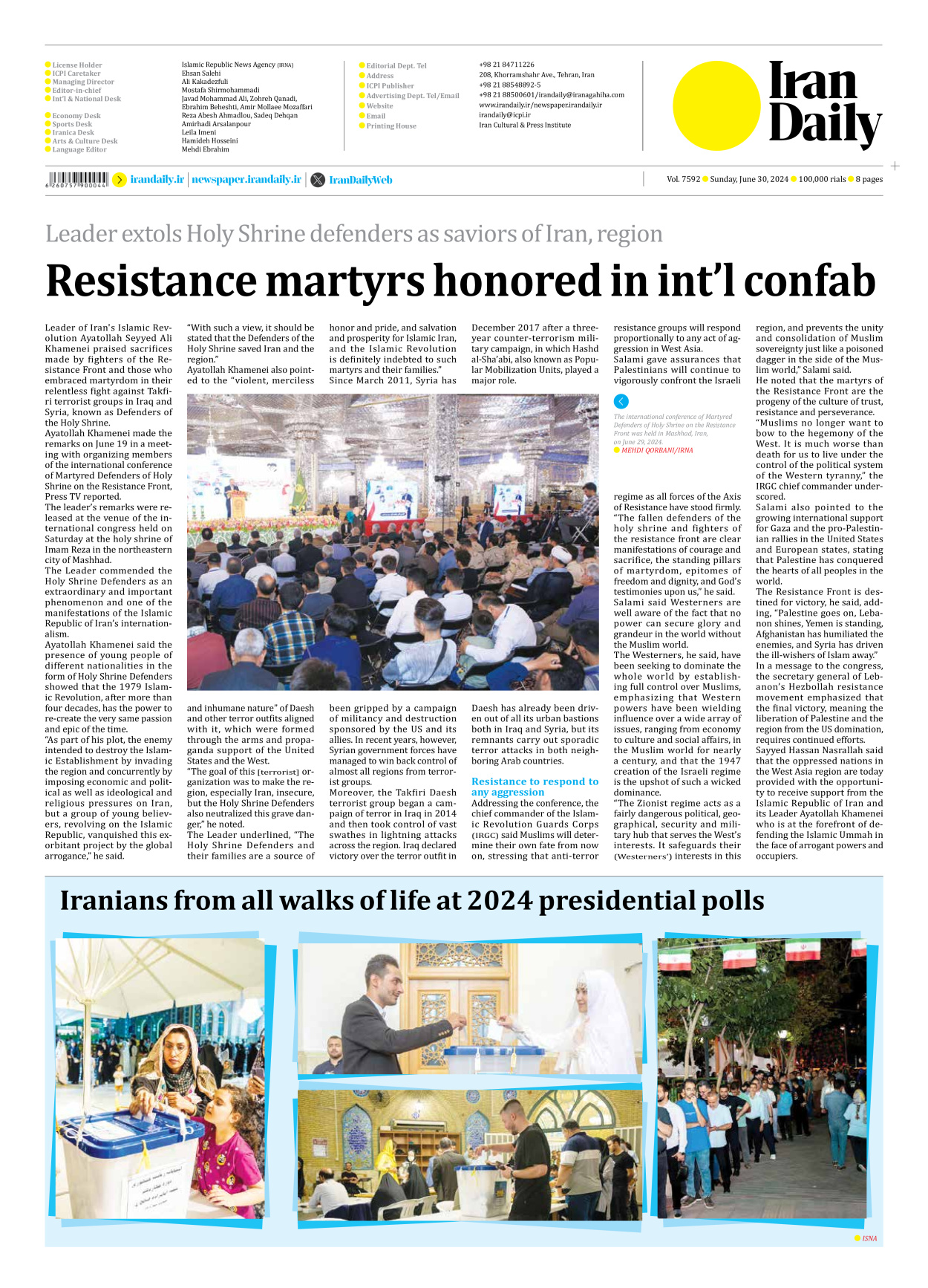 Iran Daily - Number Seven Thousand Five Hundred and Ninety Two - 30 June 2024 - Page 8