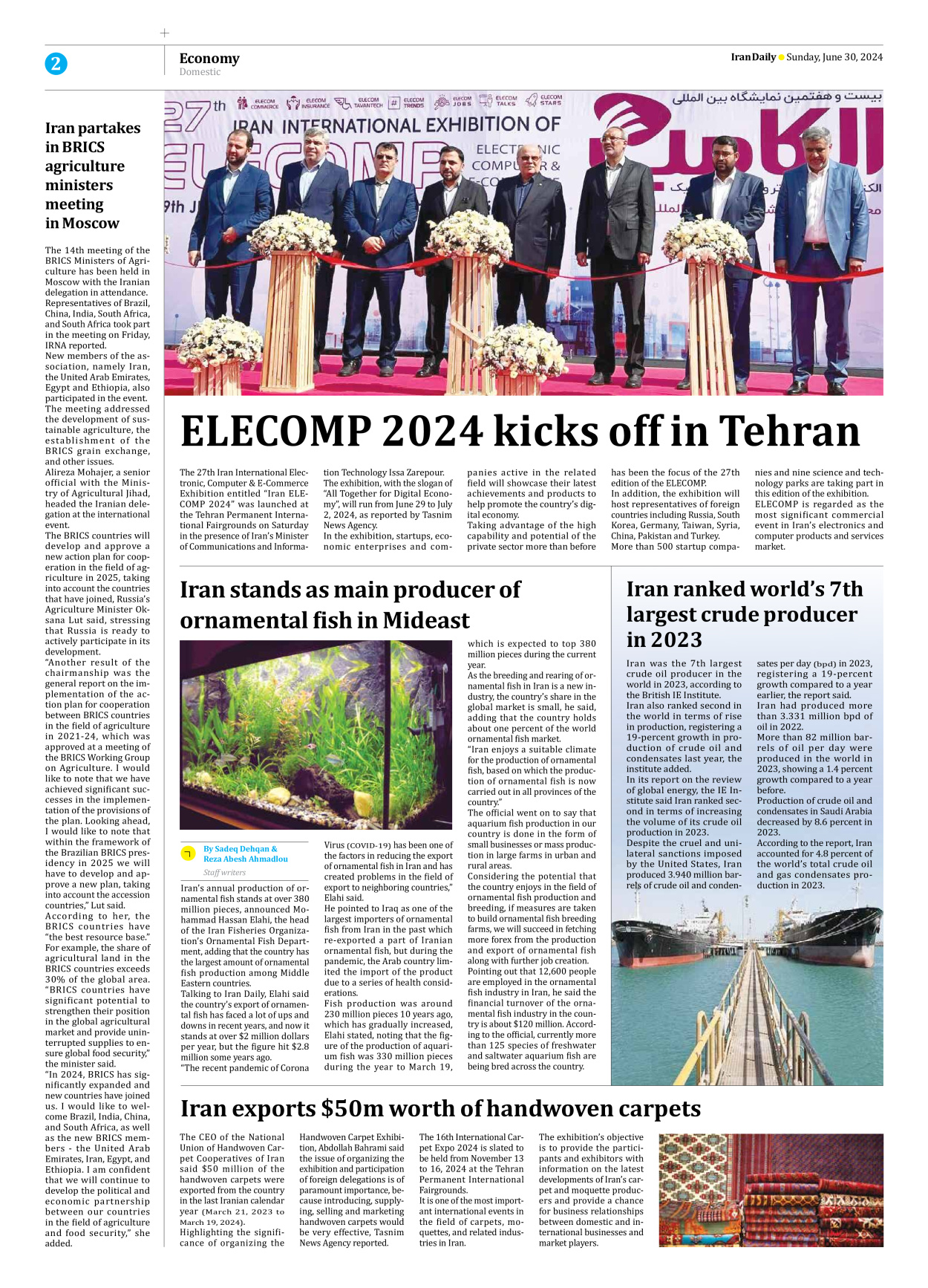 Iran Daily - Number Seven Thousand Five Hundred and Ninety Two - 30 June 2024 - Page 2