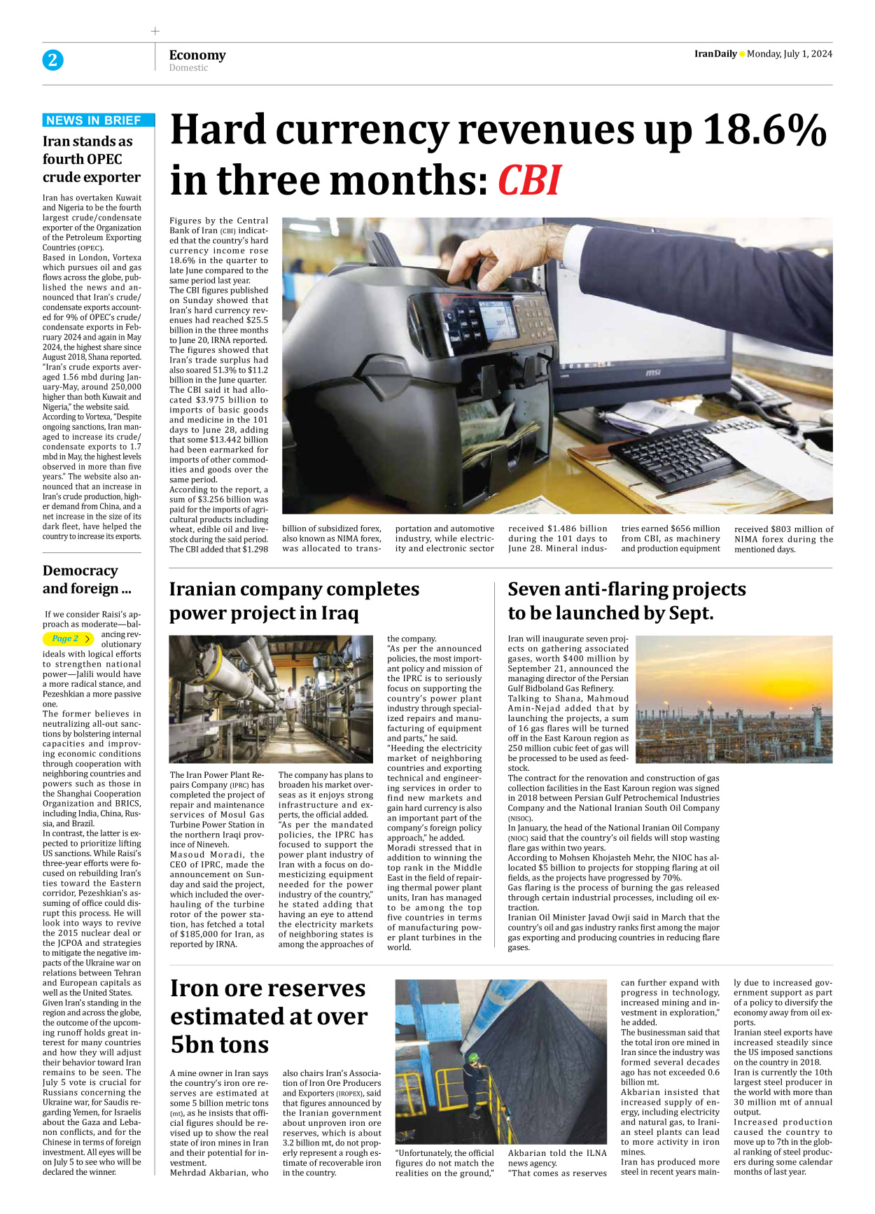 Iran Daily - Number Seven Thousand Five Hundred and Ninety Three - 01 July 2024 - Page 2