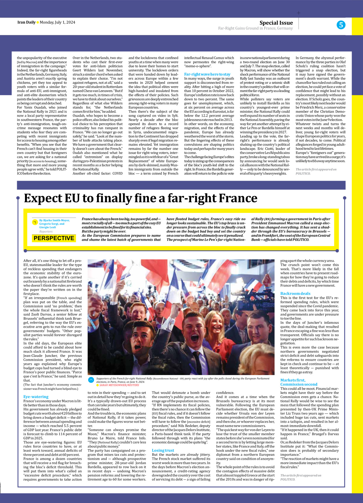 Iran Daily - Number Seven Thousand Five Hundred and Ninety Three - 01 July 2024 - Page 5